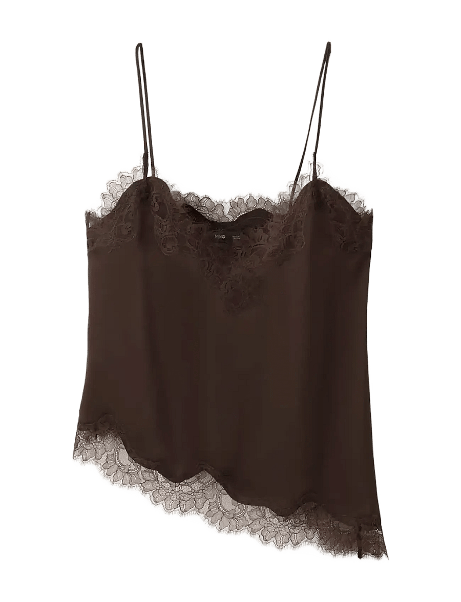 Mango - Asymmetric lace camisole top - Ärmellose tops - brown - 1
