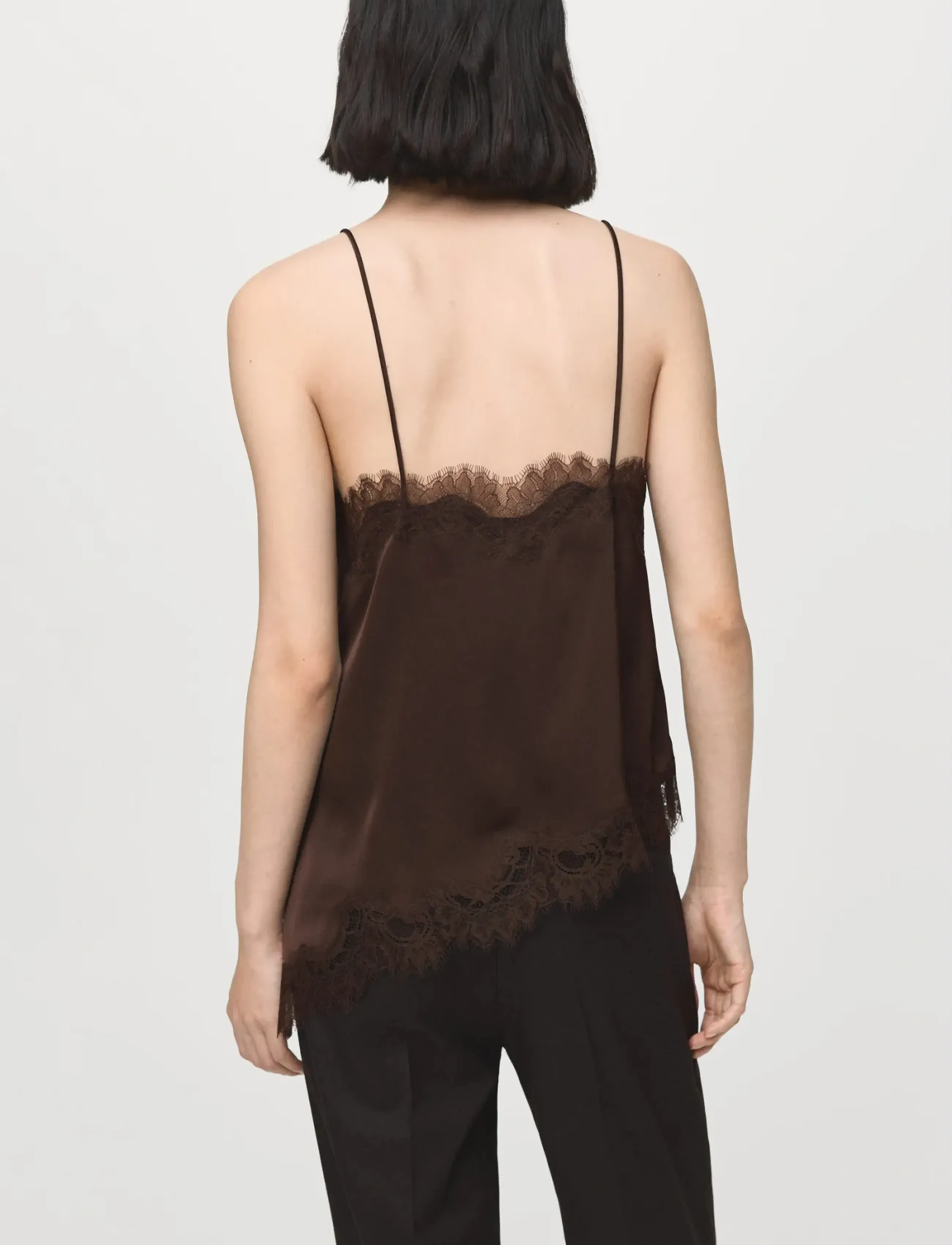 Mango - Asymmetric lace camisole top - festtoppe - brown - 2