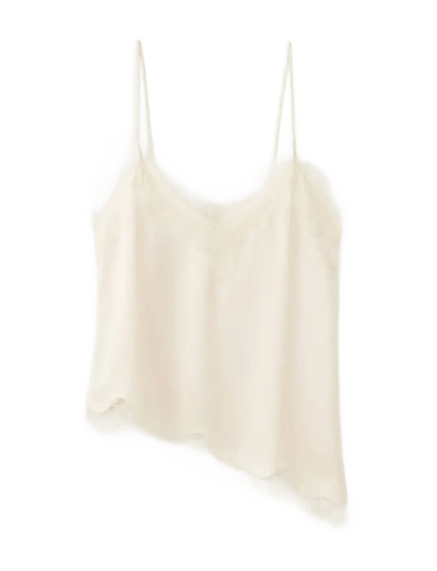 Mango - Asymmetric lace camisole top - tanktops - light beige - 1
