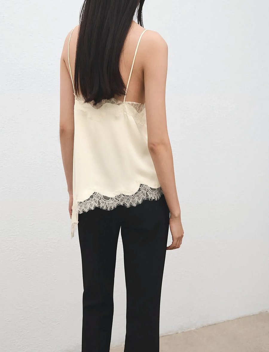 Mango - Asymmetric lace camisole top - tanktops - light beige - 2