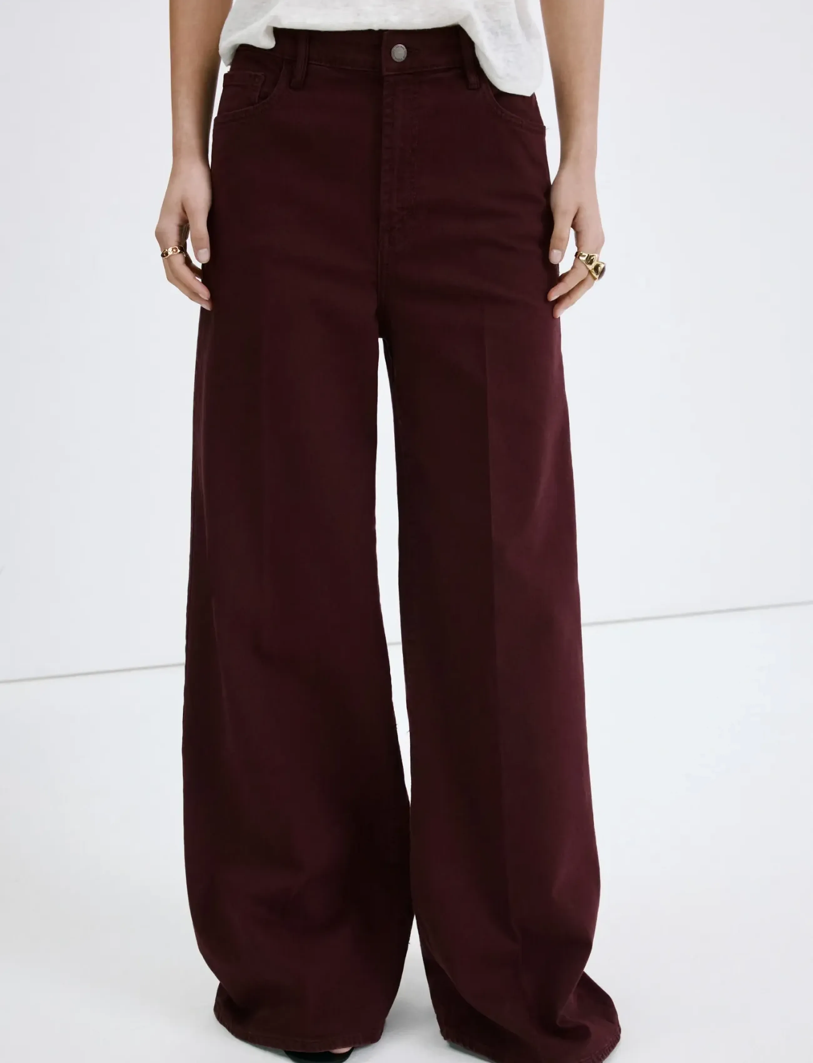 Mango High-waisted wideleg jeans - Tøj - DARK RED / burgundy