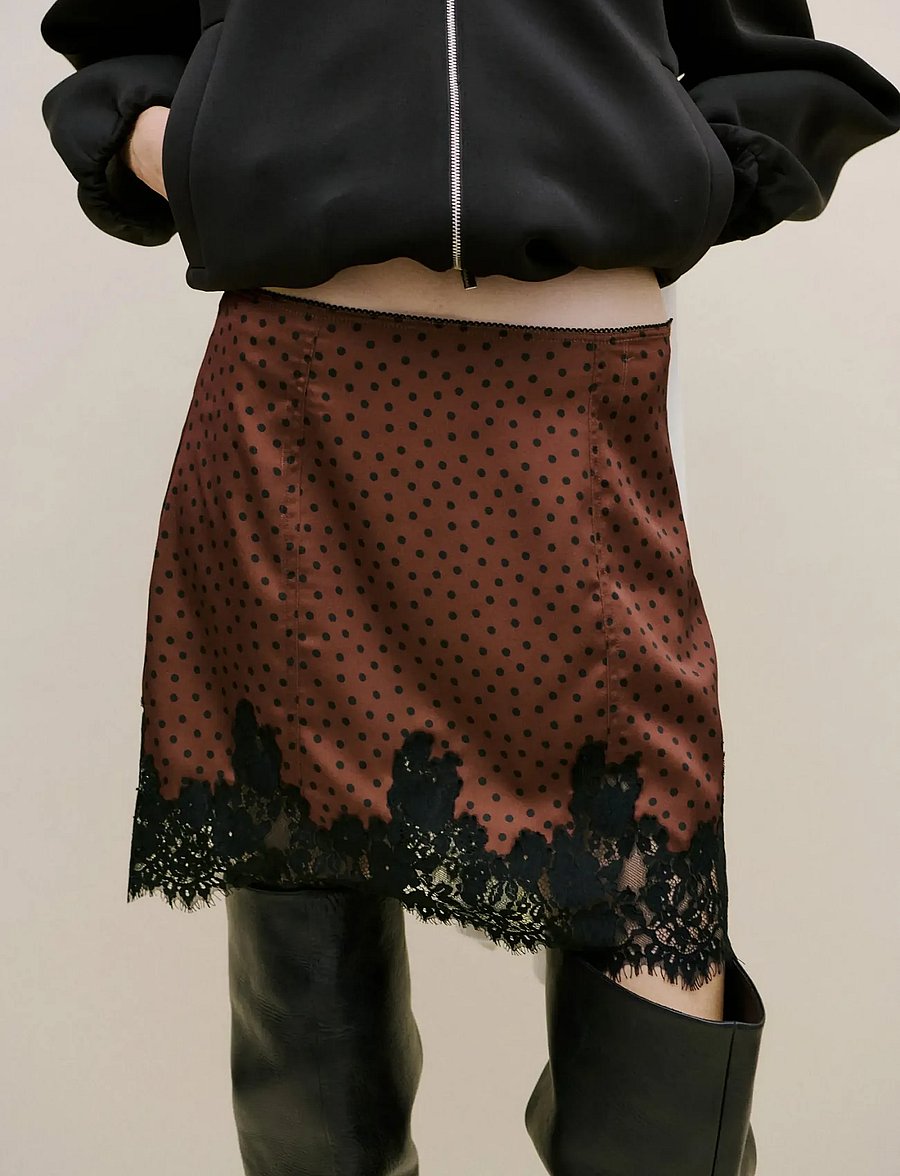 Mango - Polka dot slip skirt - korte nederdele - brown - 0