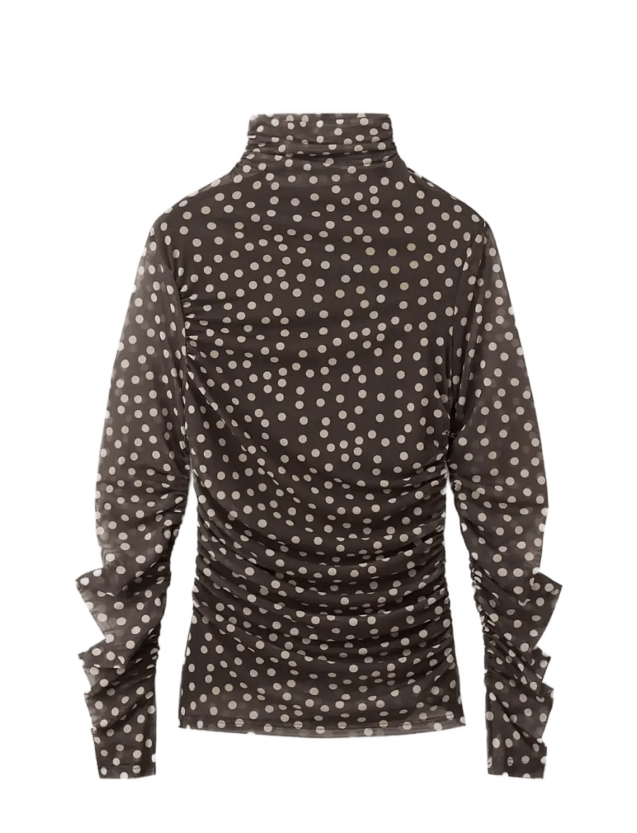Mango - Ruched polka dot T-shirt - långärmade toppar - brown - 1