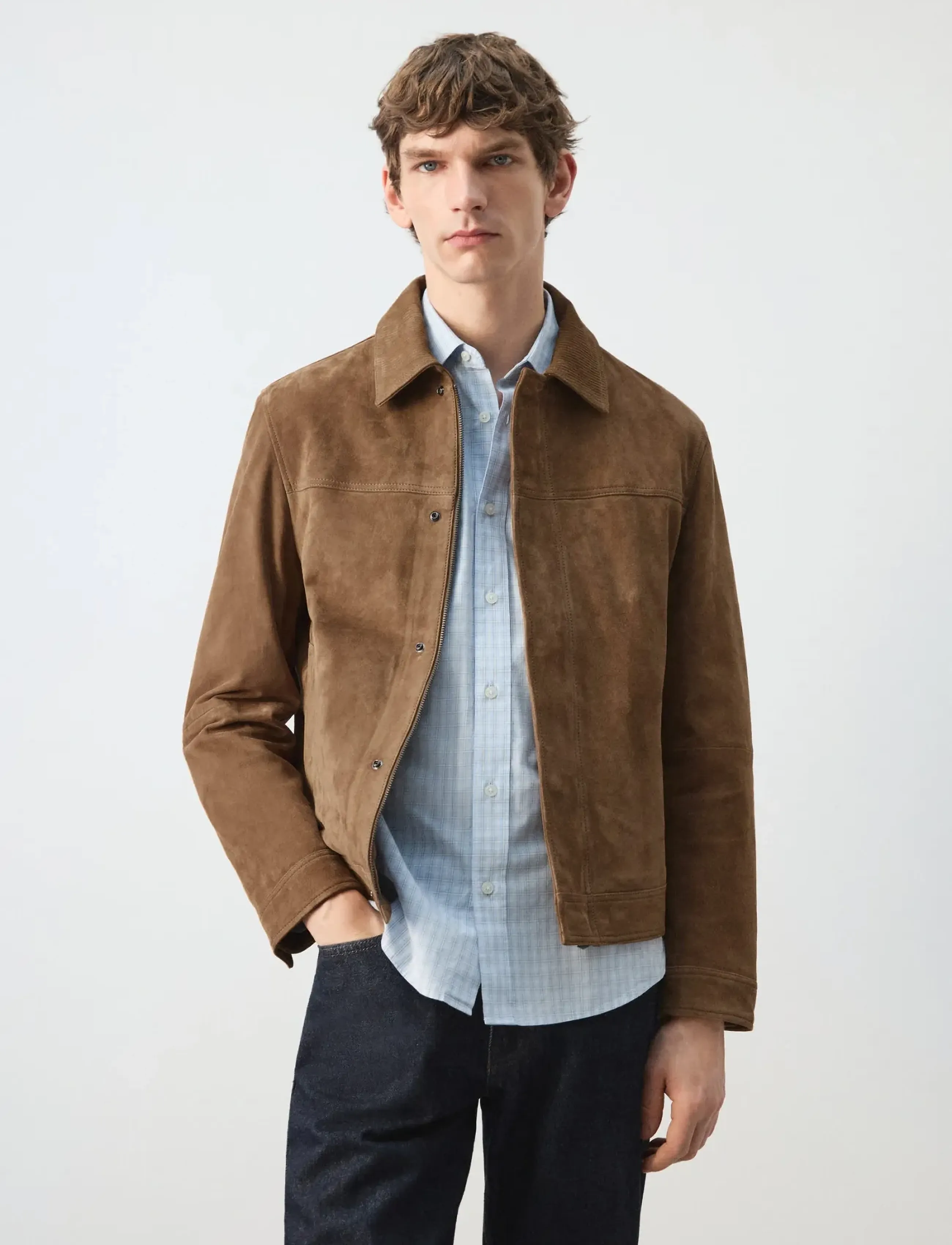 Mango 100% Leather Jacket With Pockets, XXL, Brown, Jakker > Læder, Herre