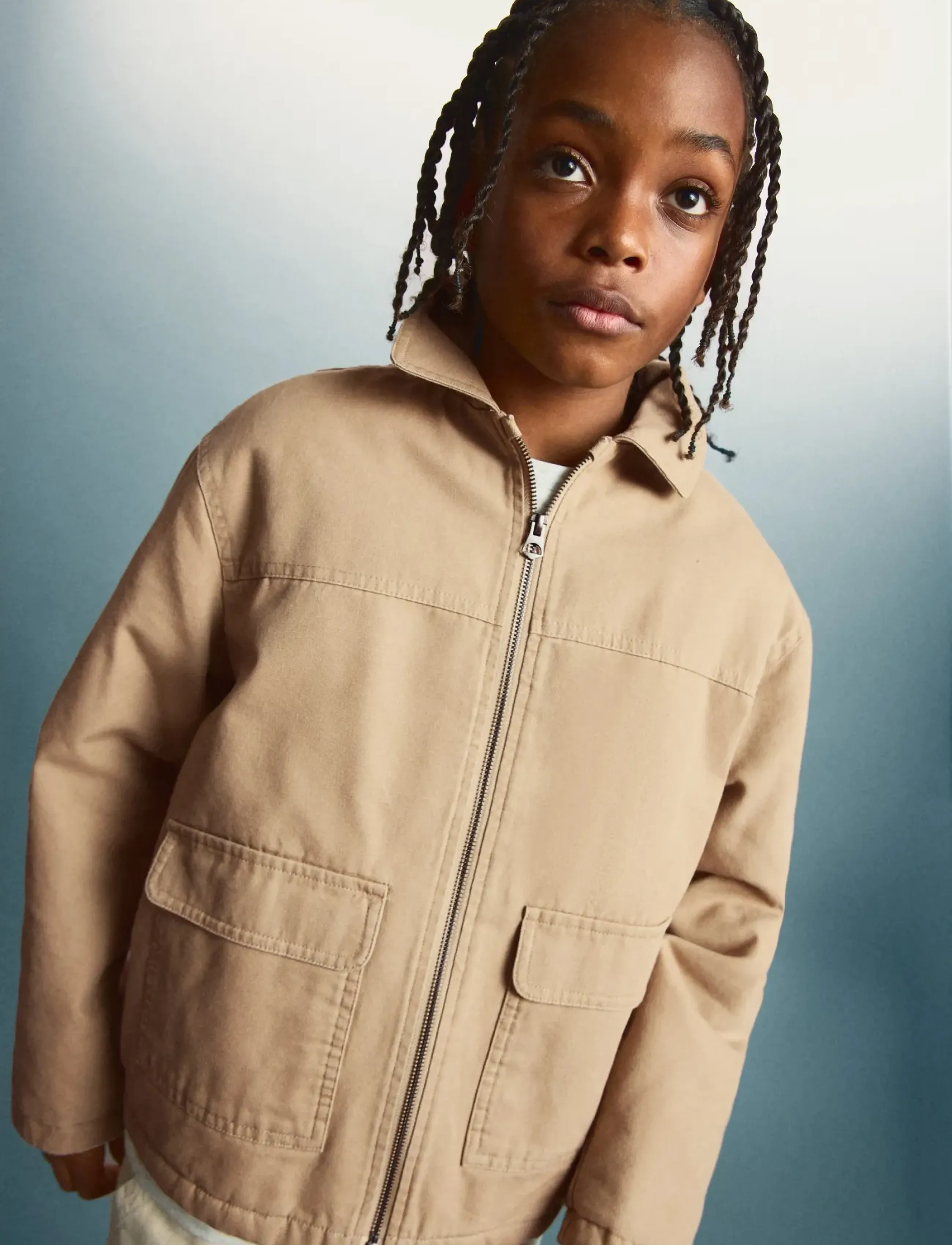 Mango Twill Jacket With Pockets, 146, Jackets & Coats, Beige - Light Jackets, Kinder