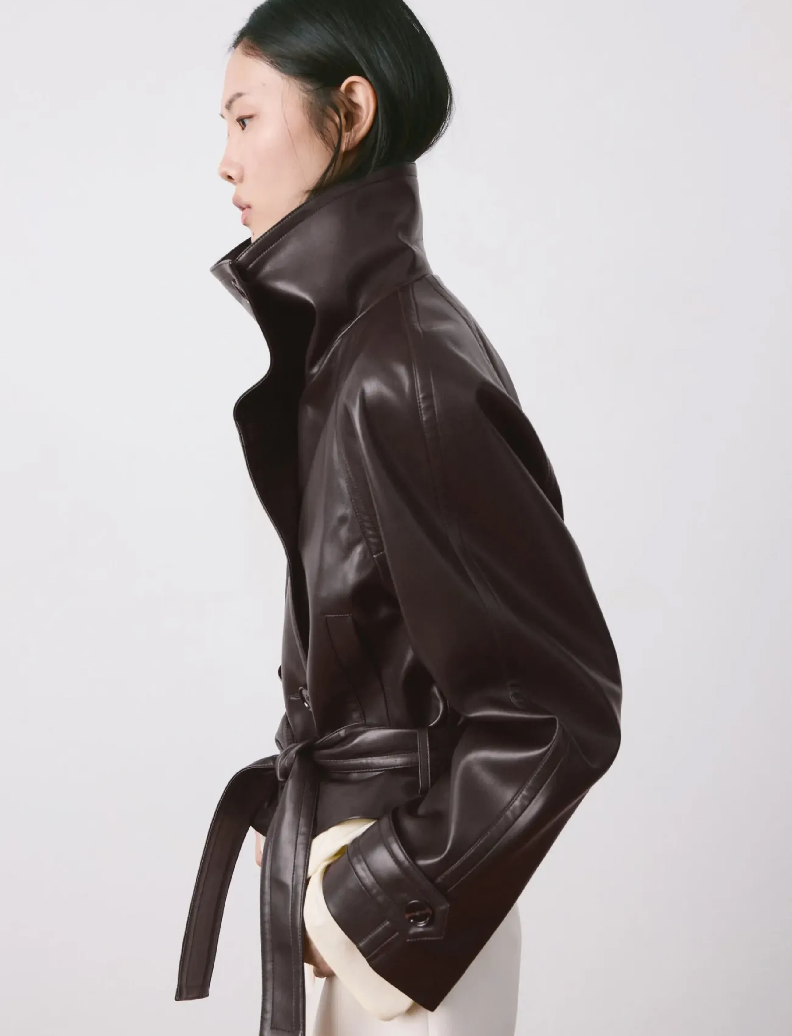 Mango Faux-Leather Jacket With Maxi Lapels, L, Burgundy, Jakker > Læder, Dame