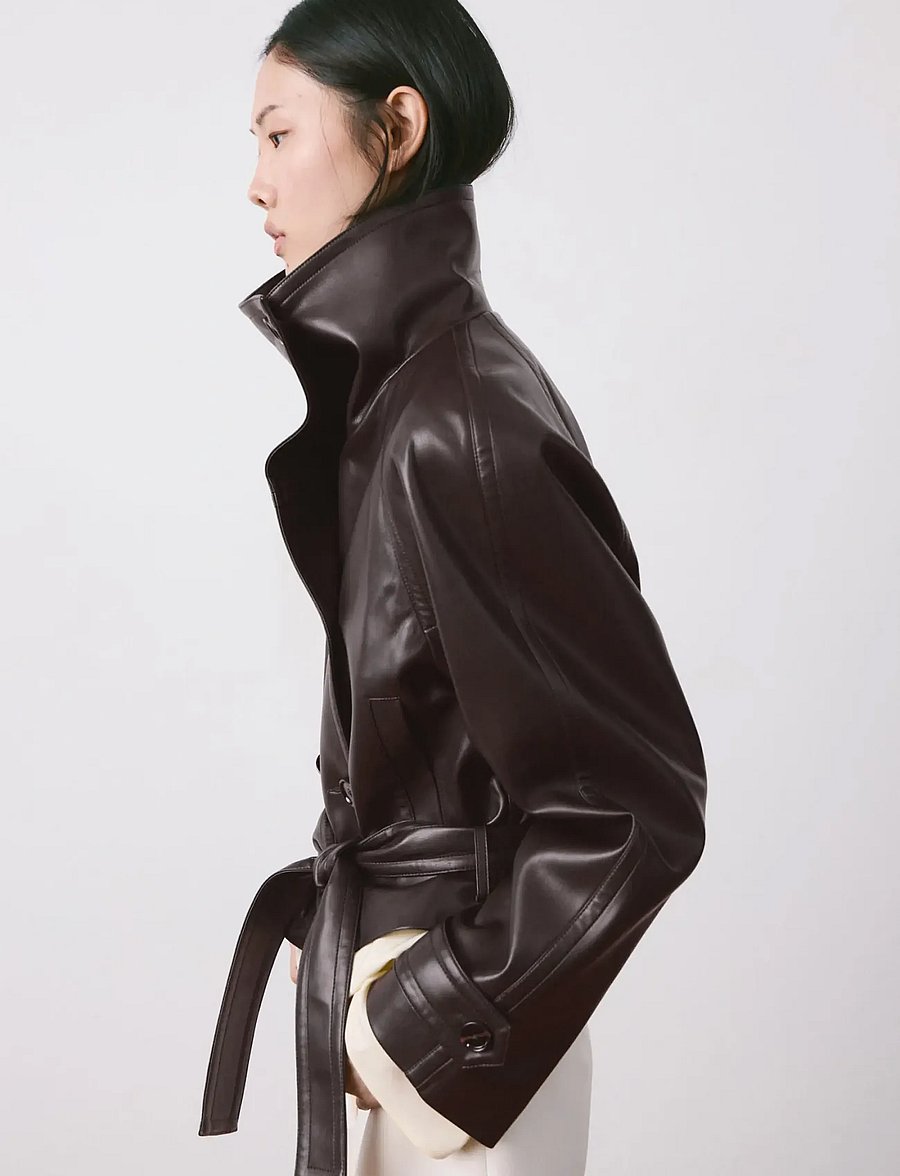 Mango - Faux-leather jacket with maxi lapels - vårjackor - dark red - 0
