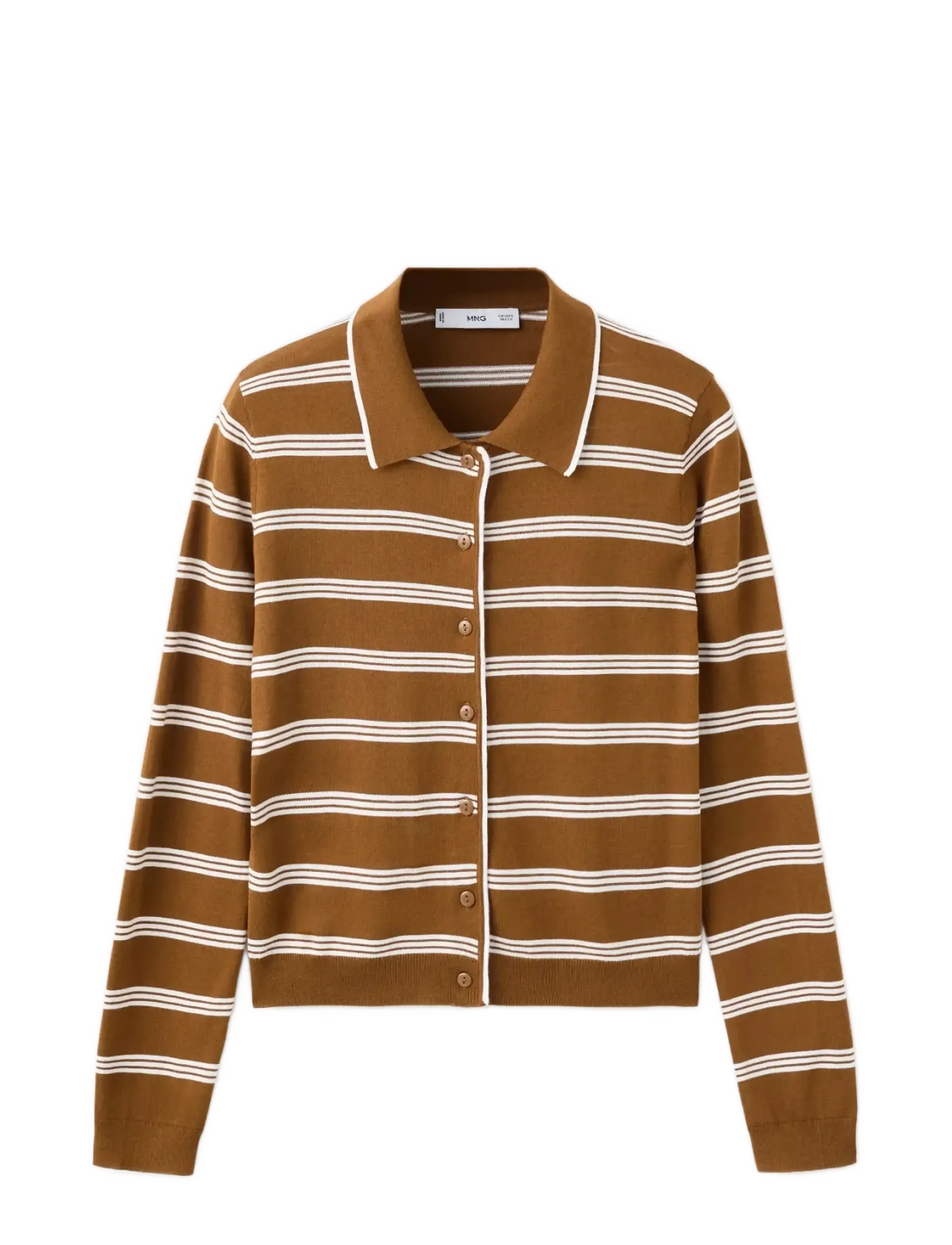 Mango Cardigan with shirt collar - Transitional Layering - DARK BROWN / brown