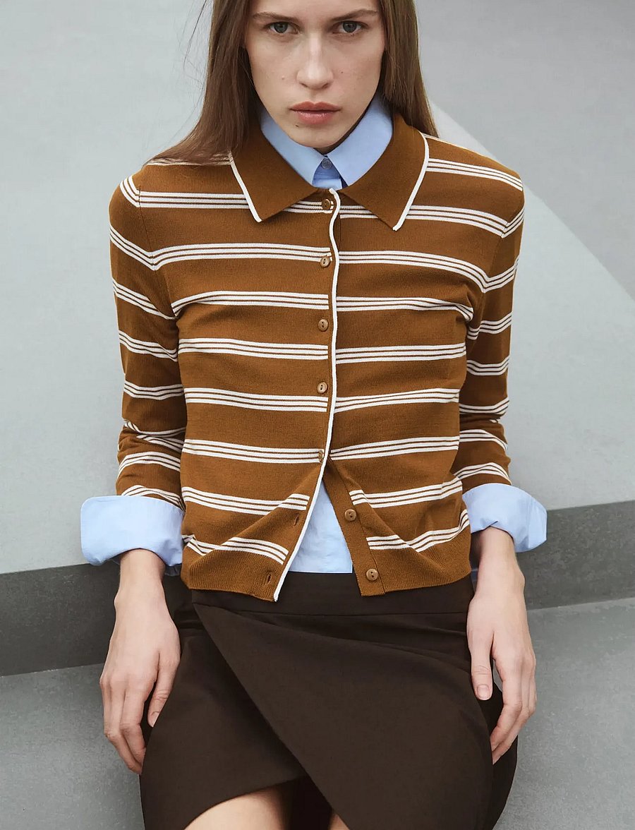 Mango - Cardigan with shirt collar - cardigans - dark brown - 0
