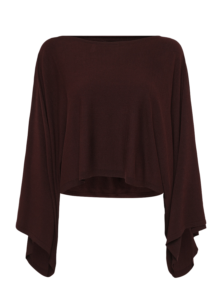 Mango - Asymmetrical knitted cape - crop tops - dark red - 0