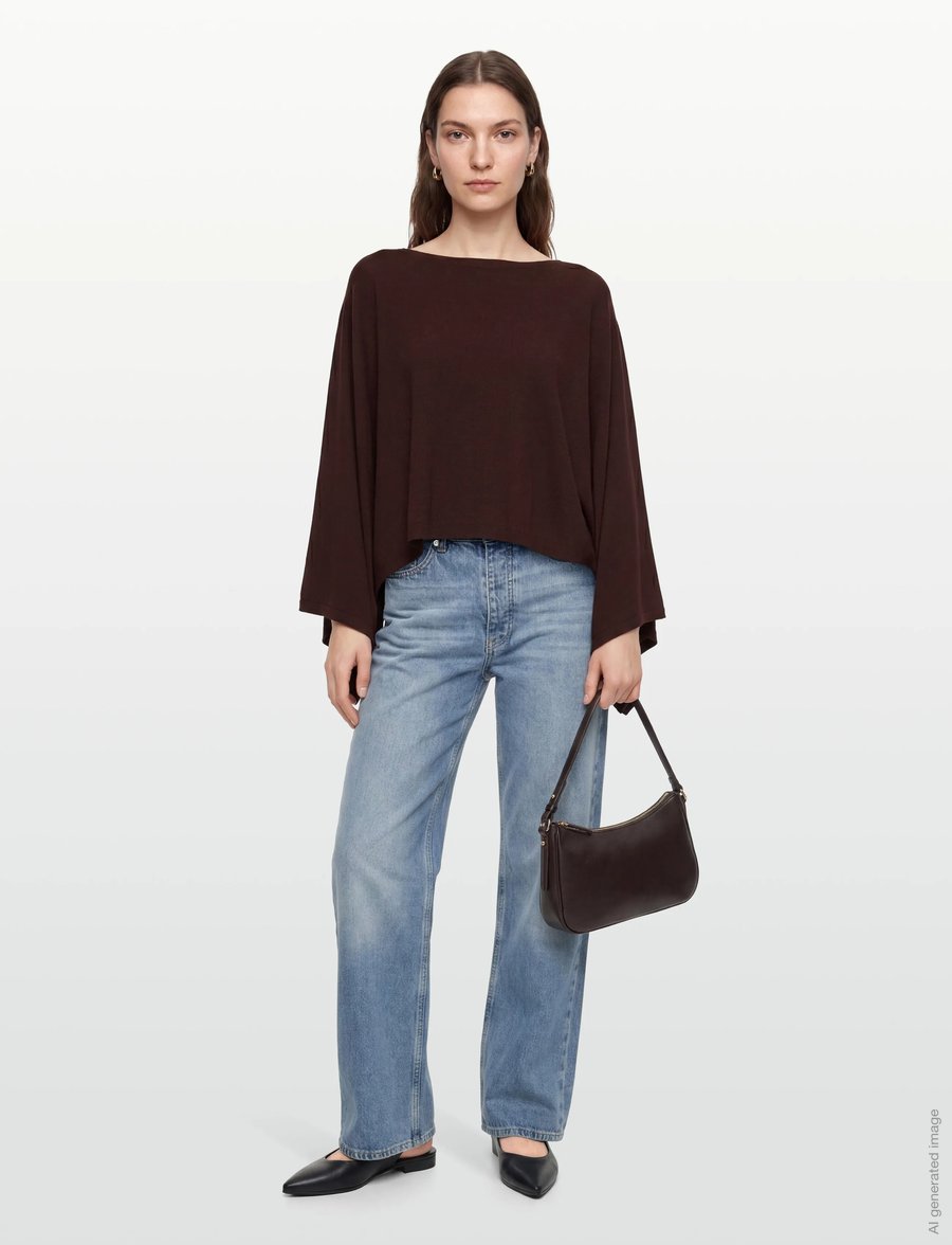Mango - Asymmetrical knitted cape - crop tops - dark red - 0