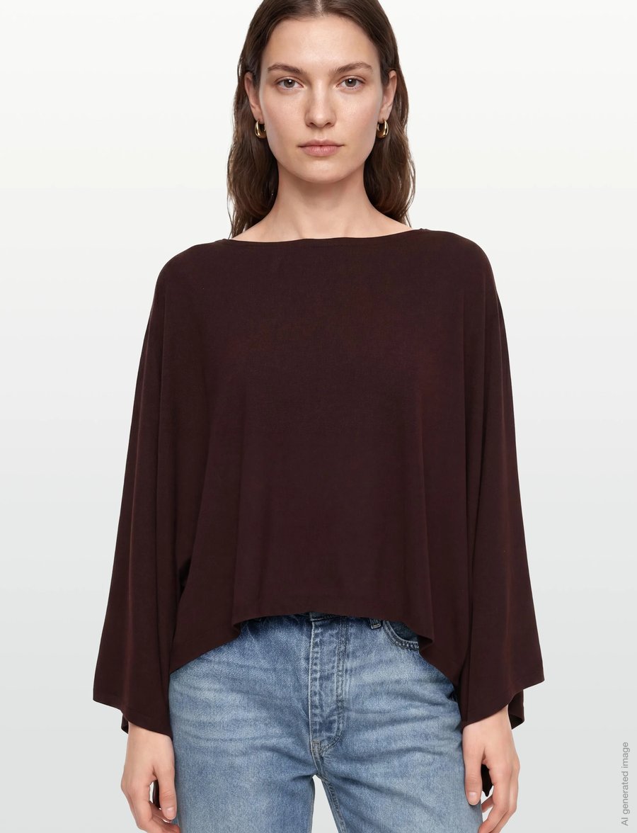 Mango - Asymmetrical knitted cape - crop tops - dark red - 3