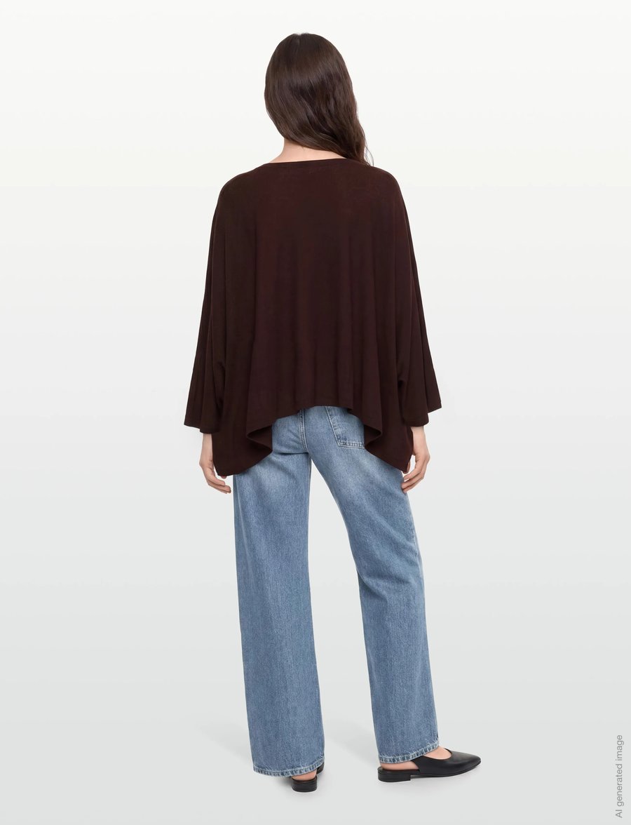Mango - Asymmetrical knitted cape - crop tops - dark red - 4