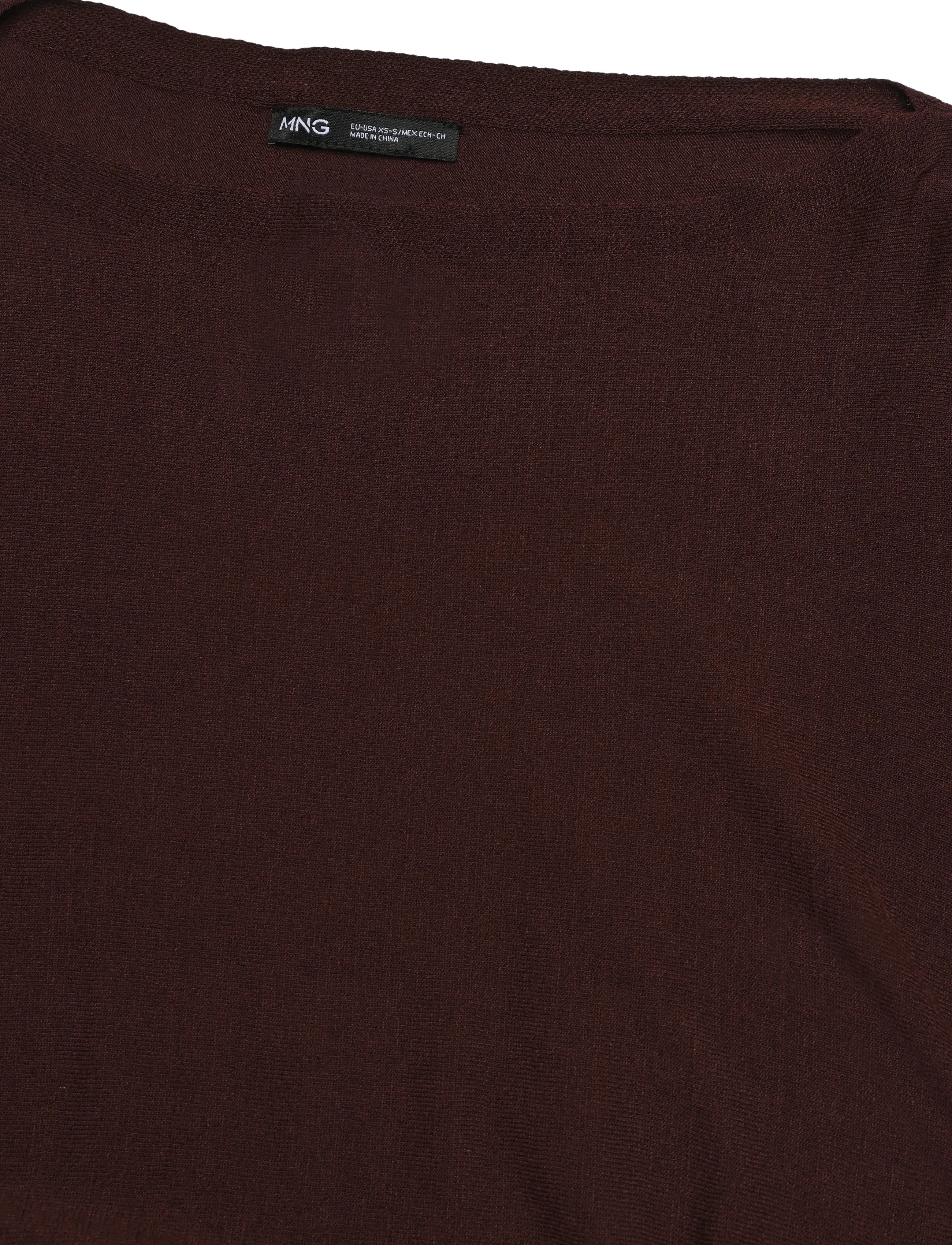 Mango - Asymmetrical knitted cape - crop tops - dark red - 2