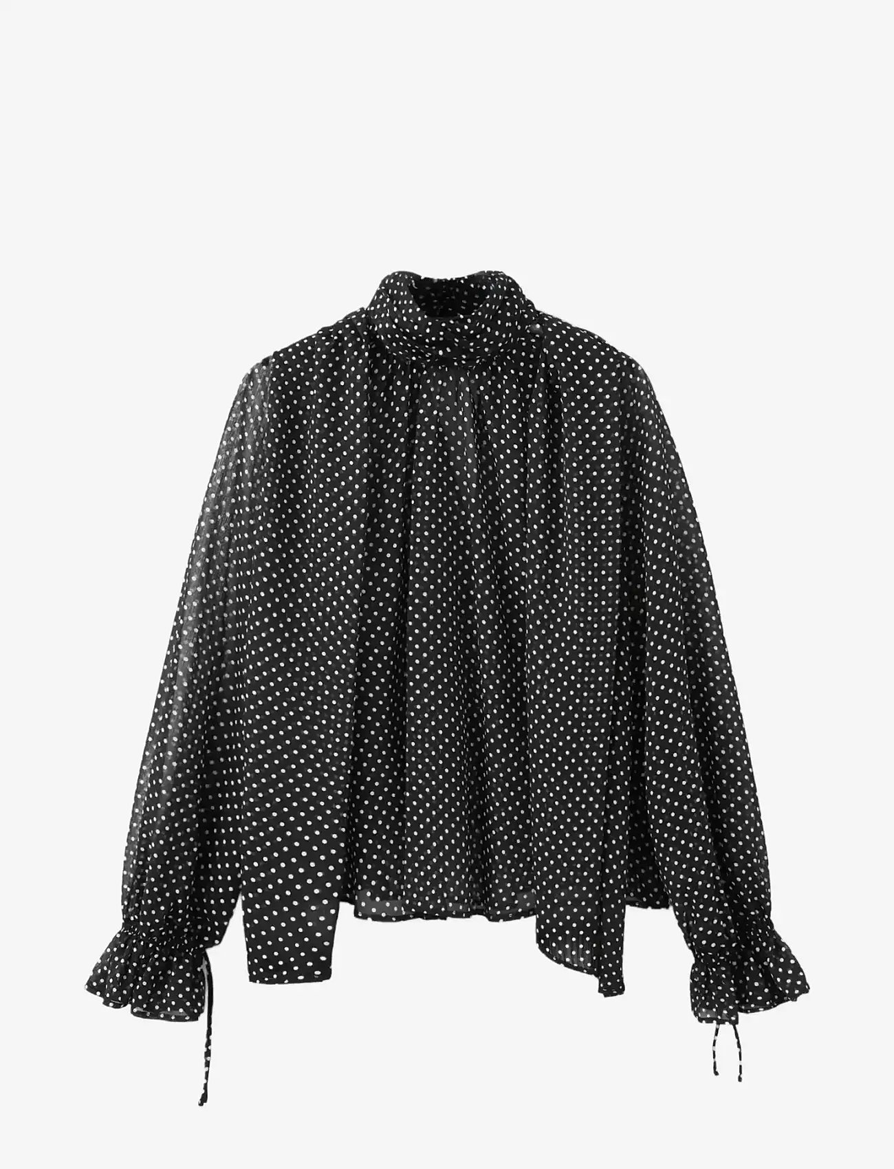 Mango - Polka dot high-neck blouse - long sleeved blouses - black - 1