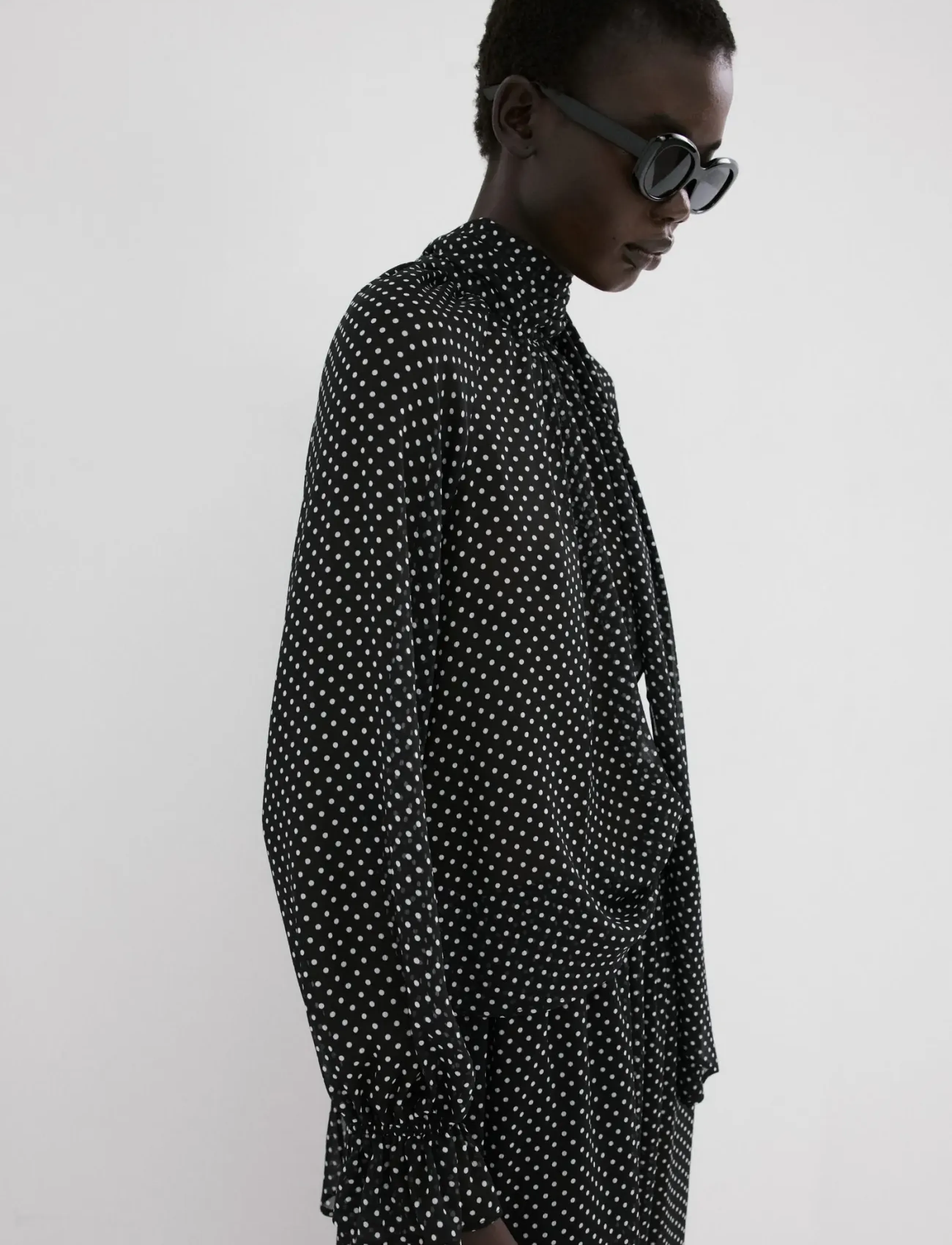 Mango Polka dot high-neck blouse - Puserot - BLACK / black