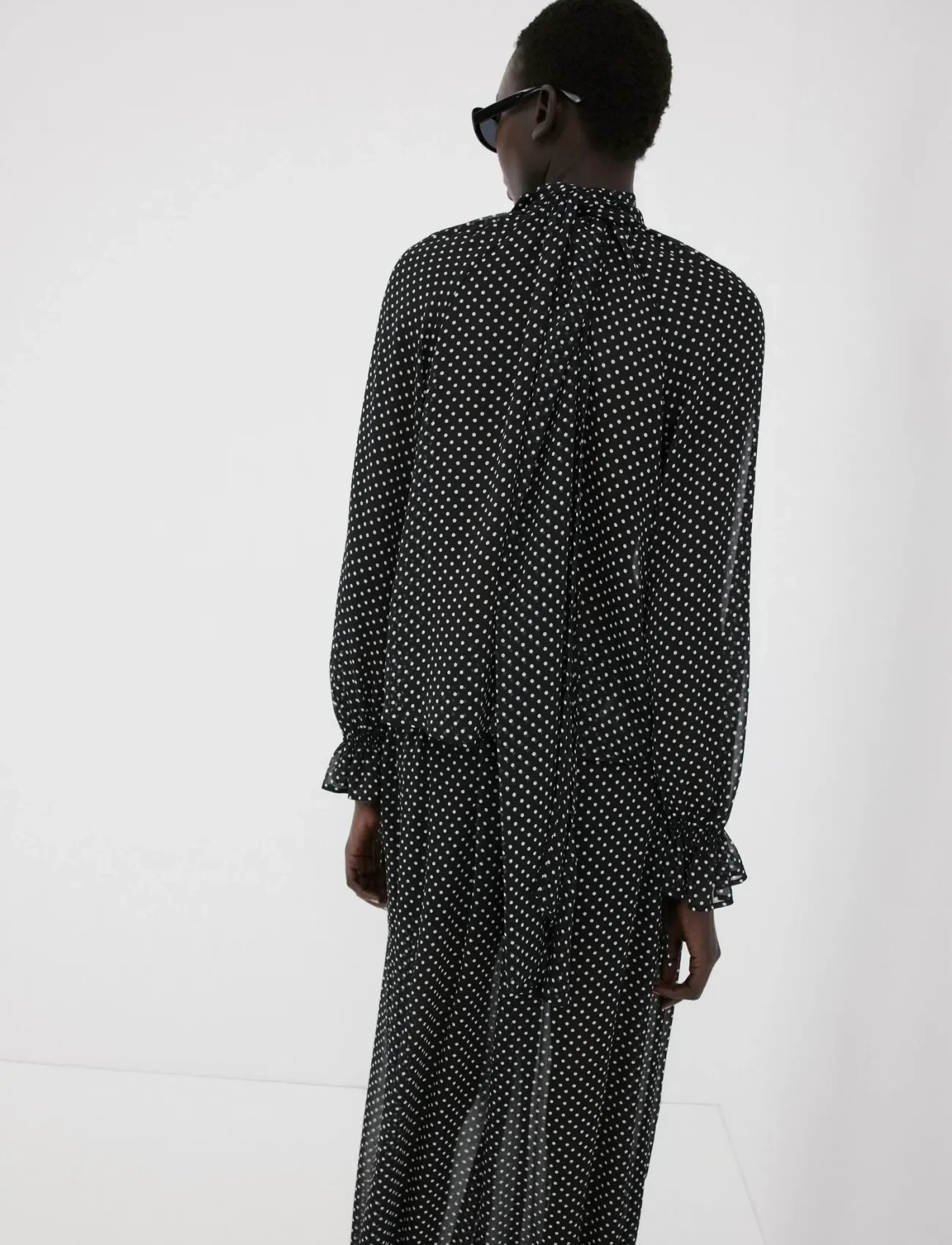 Mango - Polka dot high-neck blouse - pikkade varrukatega pluusid - black - 2