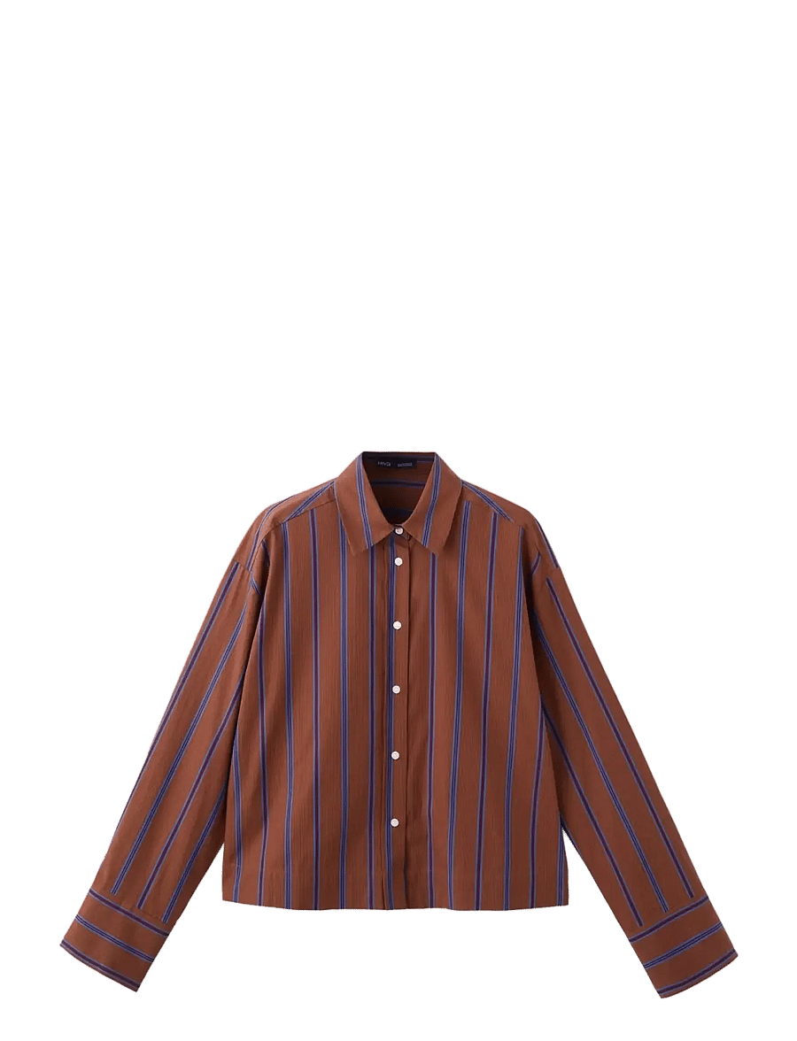 Mango - Striped cotton shirt - långärmade skjortor - rust - copper - 1