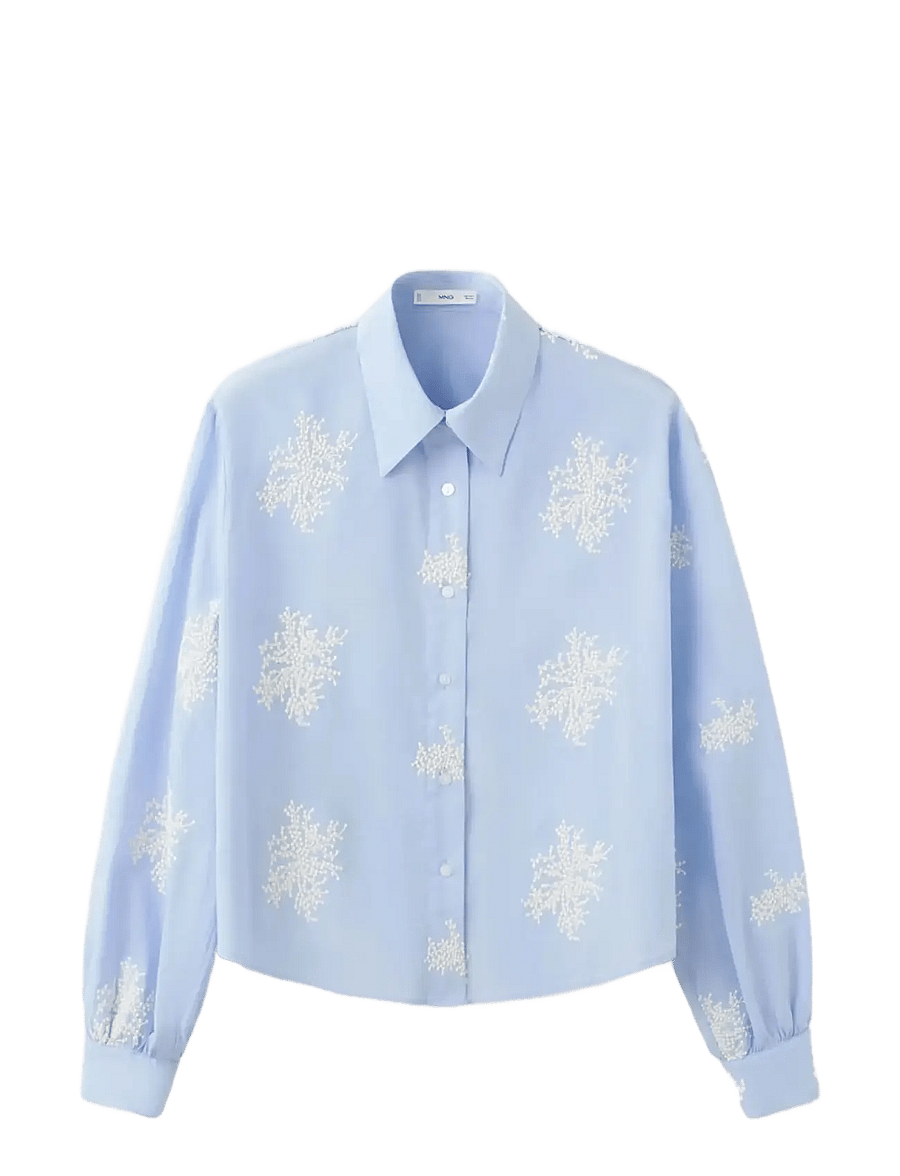 Mango - Floral embroidered shirt - langærmede skjorter - lt-pastel blue - 1