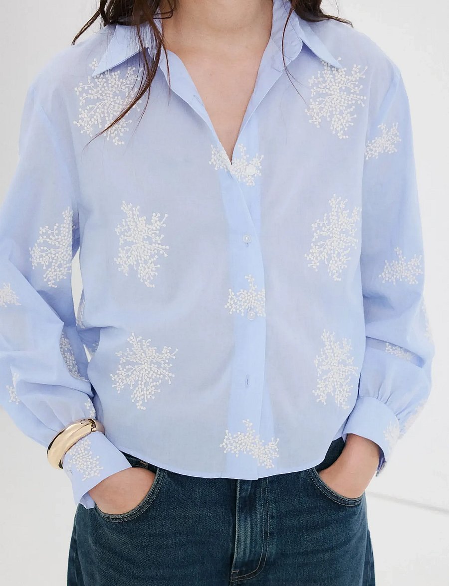Mango - Floral embroidered shirt - langærmede skjorter - lt-pastel blue - 0