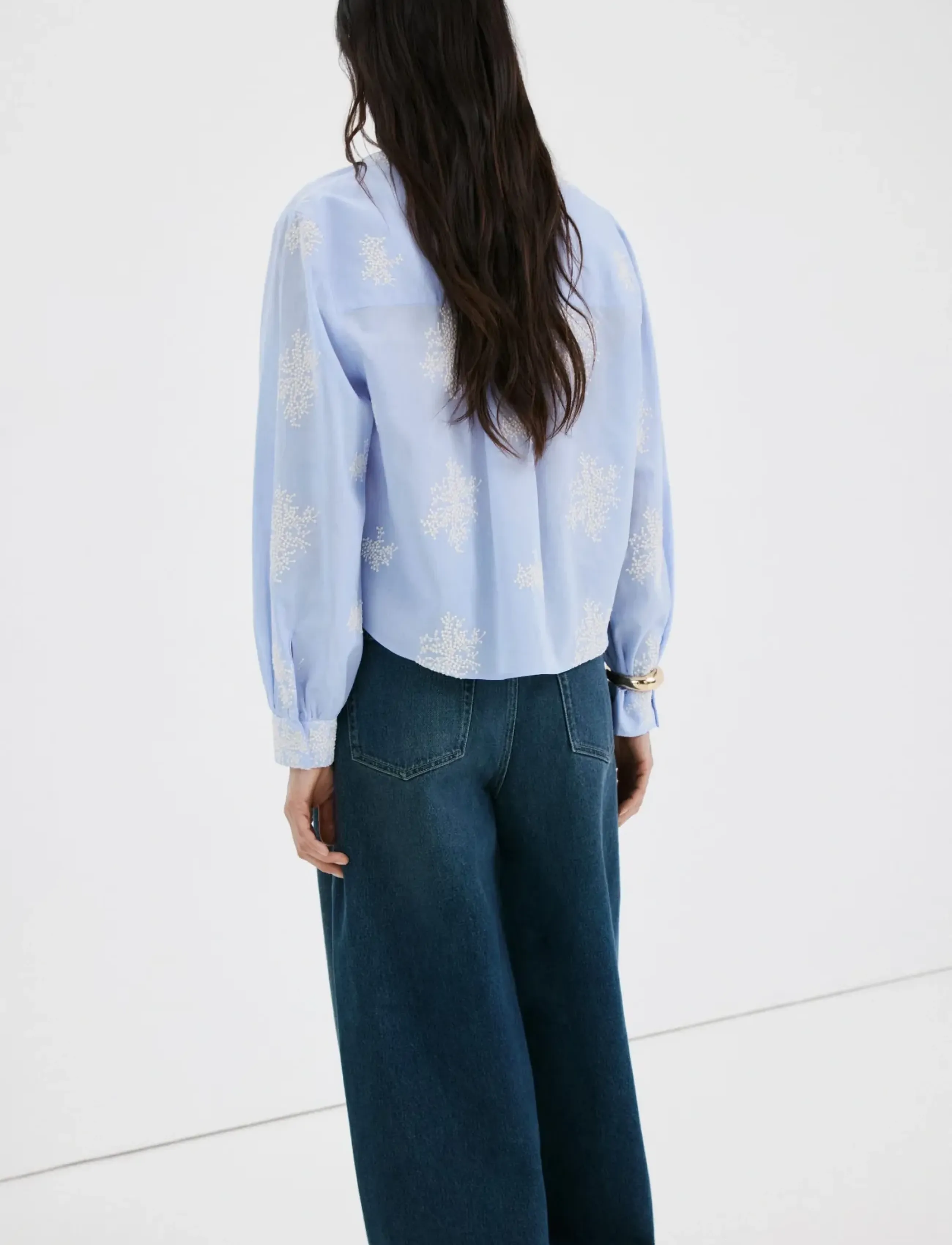 Mango - Floral embroidered shirt - langærmede skjorter - lt-pastel blue - 2