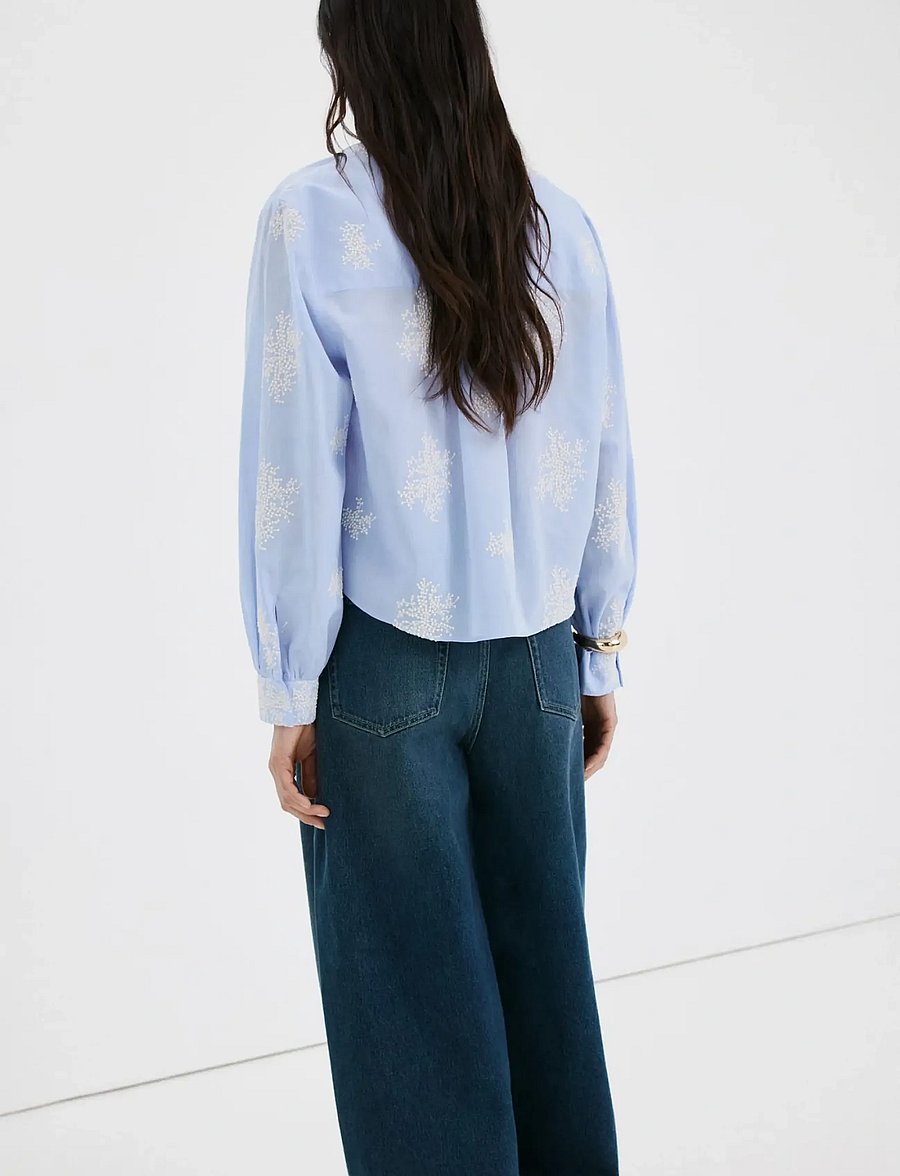 Mango - Floral embroidered shirt - langærmede skjorter - lt-pastel blue - 2