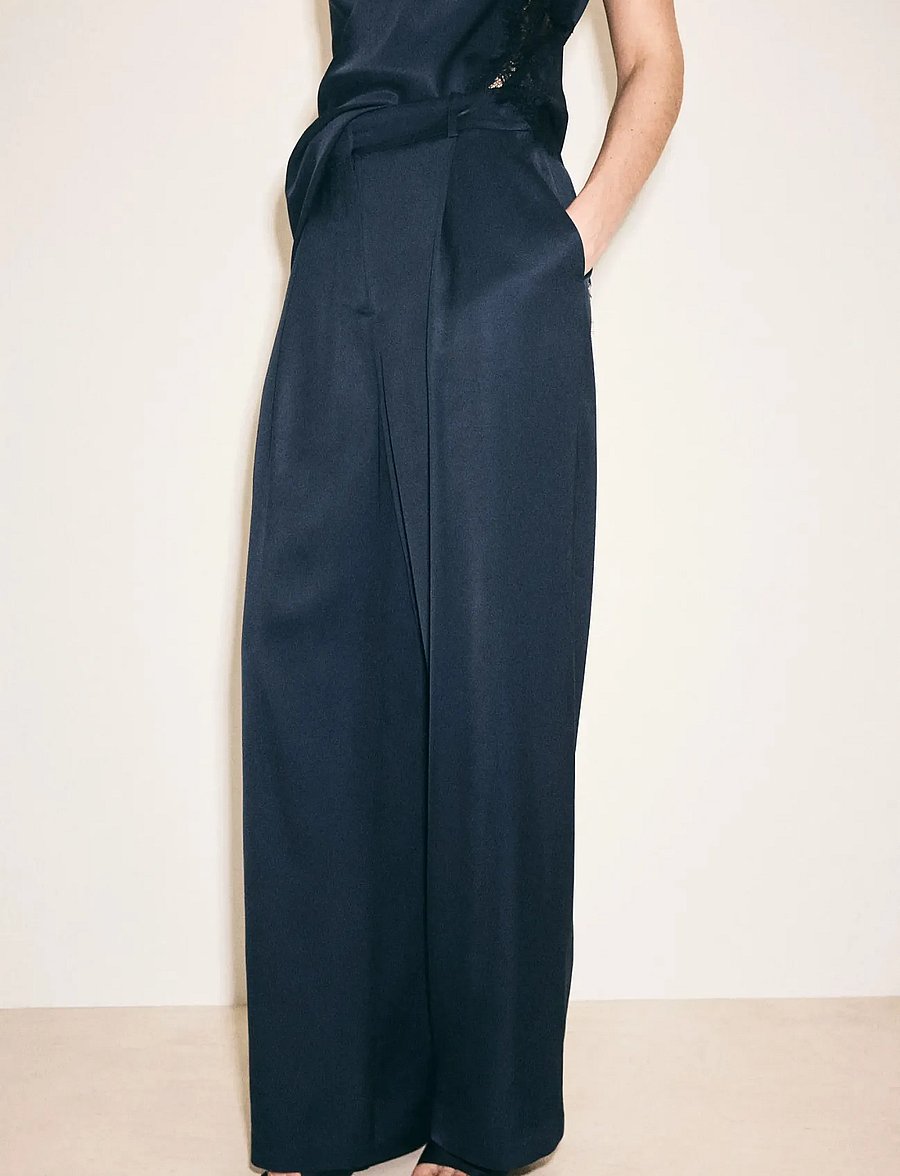 Mango - Satin straight-fit trousers - bukser med lige ben - medium blue - 0