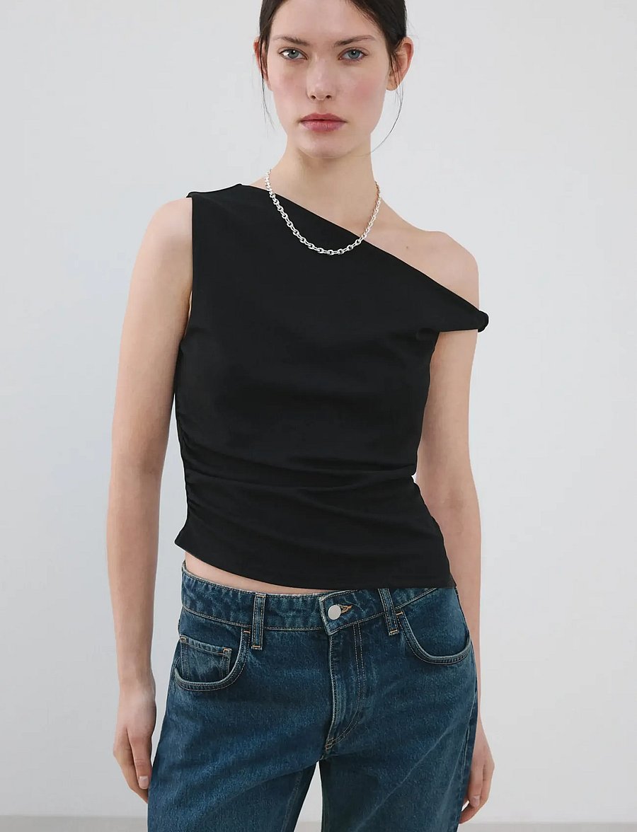 Mango - Asymmetrical fitted top - tanktops - black - 0