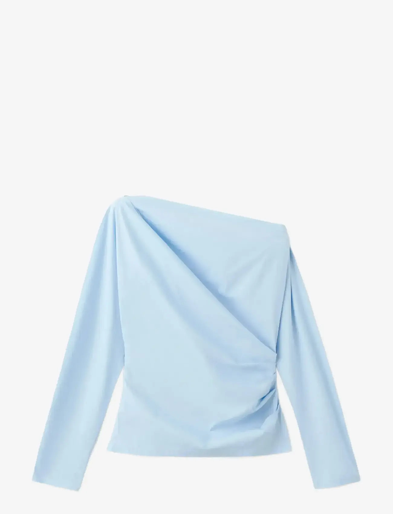 Mango - Cotton blouse with asymmetrical collar - langärmlige blusen - medium blue - 1