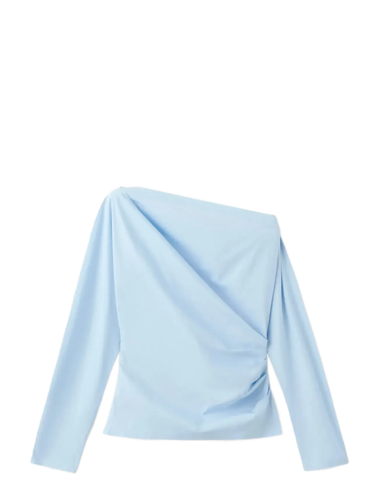 Mango Cotton blouse with asymmetrical collar - Vis alt - MEDIUM BLUE / blue