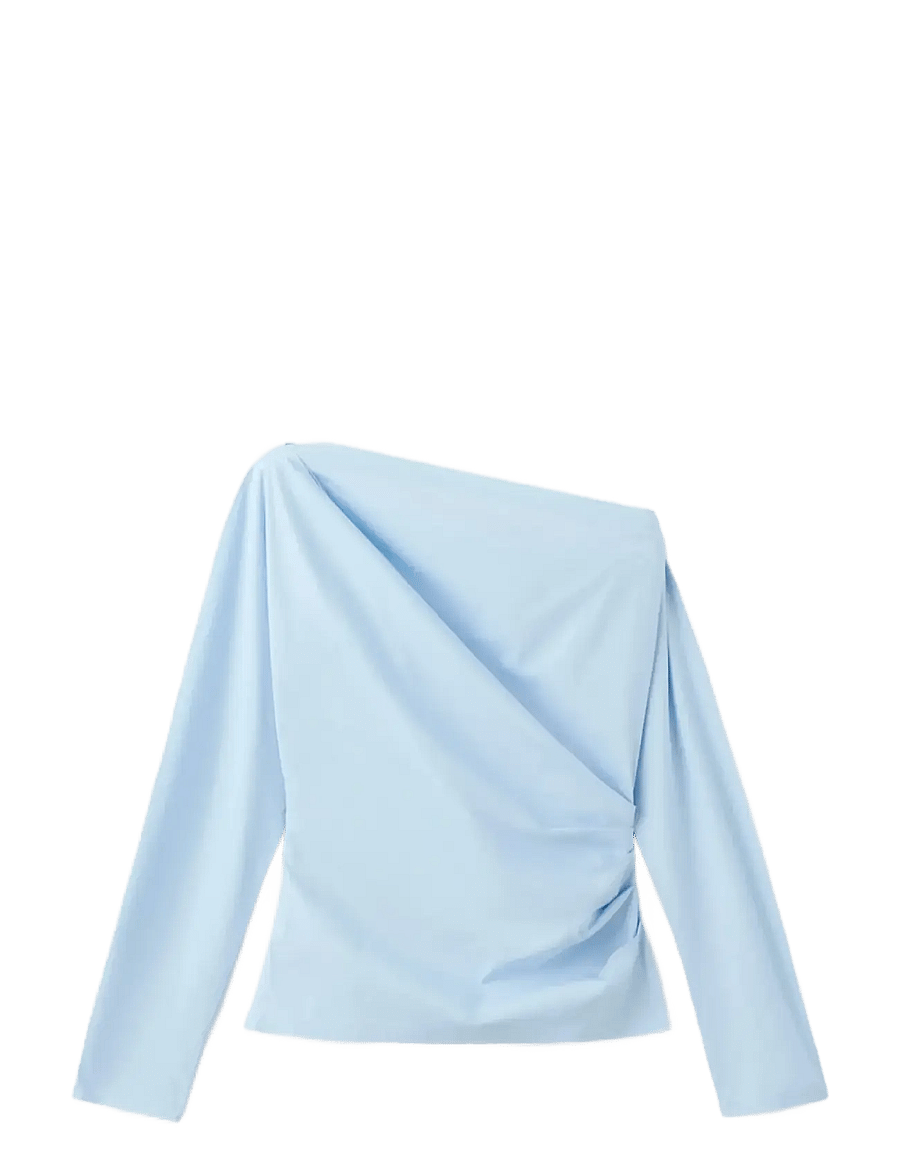 Mango - Cotton blouse with asymmetrical collar - langærmede bluser - medium blue - 1