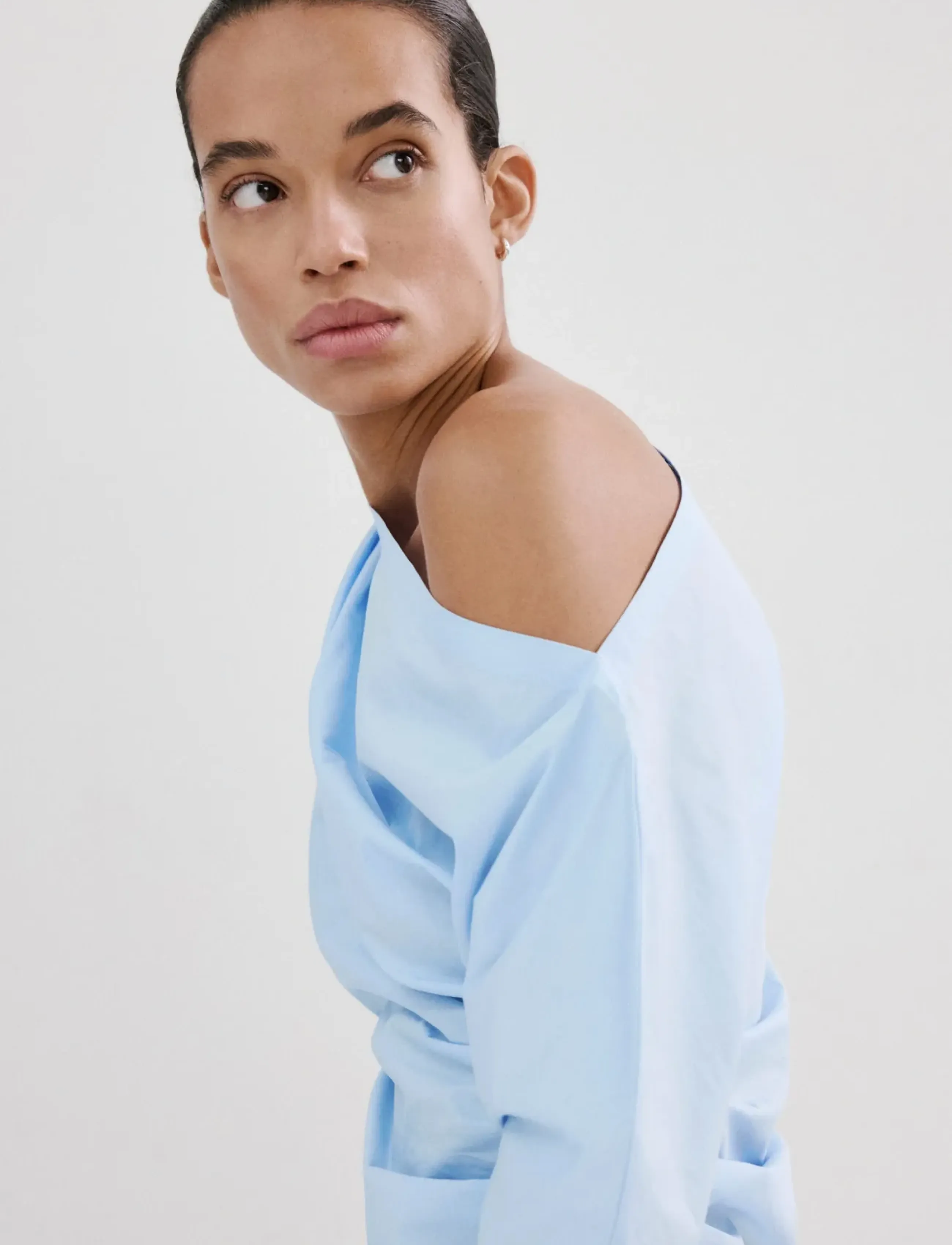 Mango Cotton Blouse With Asymmetrical Collar, S, Blue, Bluser > Langærmede, Dame
