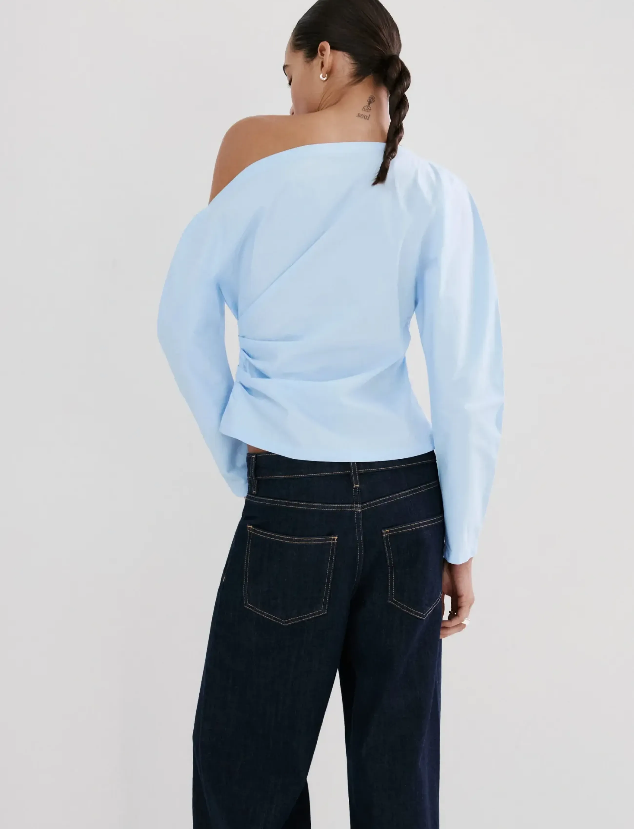 Mango - Cotton blouse with asymmetrical collar - langærmede bluser - medium blue - 2