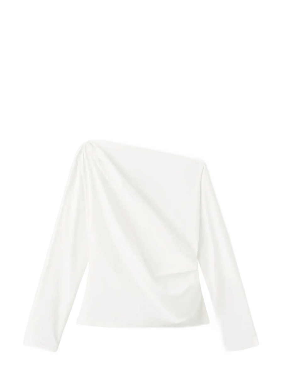Mango - Cotton blouse with asymmetrical collar - langærmede bluser - natural white - 1