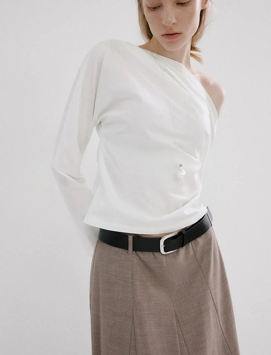 Mango - Cotton blouse with asymmetrical collar - langærmede bluser - natural white - 0