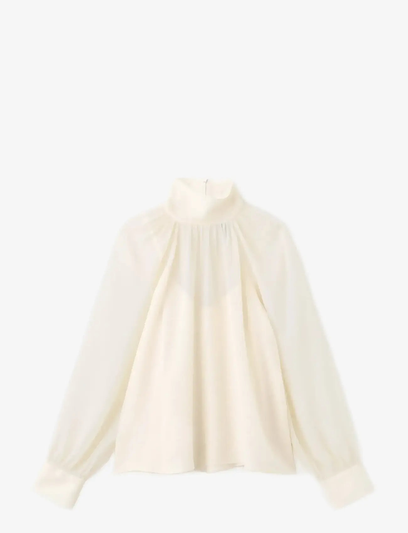 Mango - High-neck semi-transparent blouse - långärmade blusar - light beige - 1