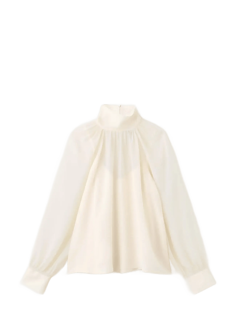 Mango - High-neck semi-transparent blouse - langärmelige blusen - light beige - 1