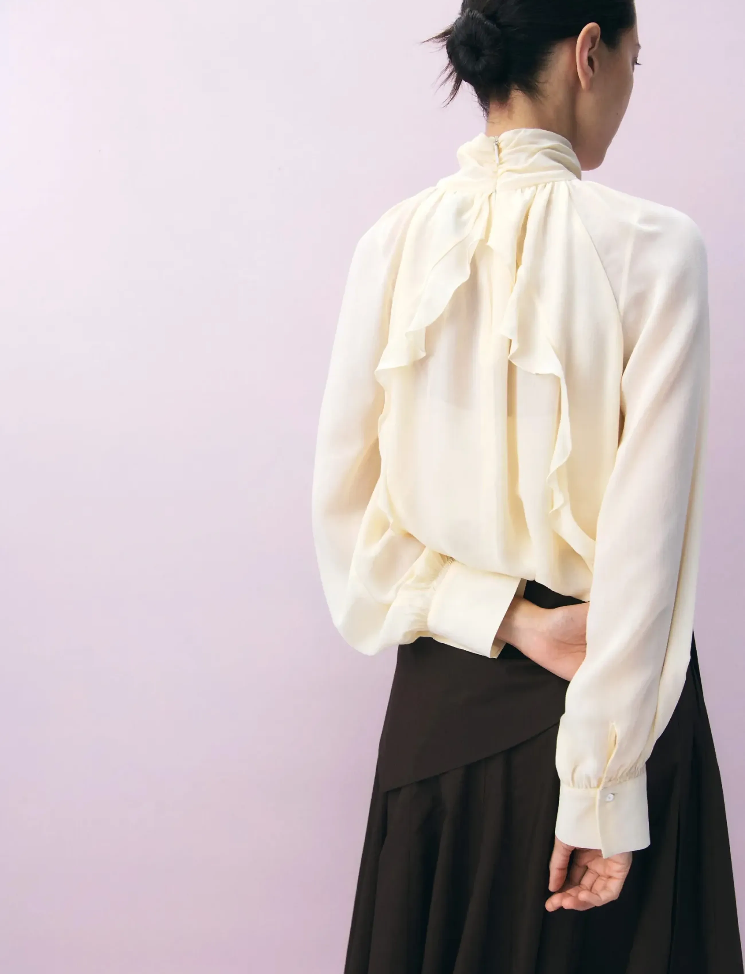 Mango - High-neck semi-transparent blouse - langärmelige blusen - light beige - 2