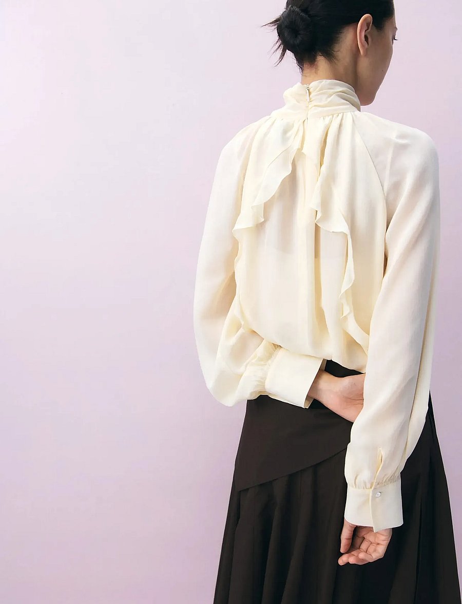 Mango - High-neck semi-transparent blouse - langärmelige blusen - light beige - 2
