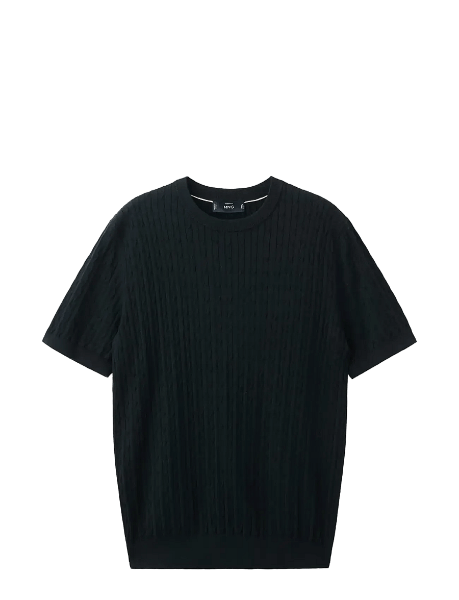Mango - Cable knit T-shirt 100% cotton - rundhalsad - dark blue - 1