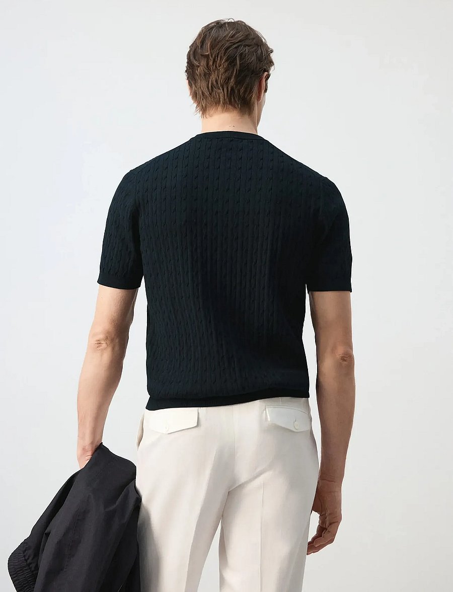 Mango - Cable knit T-shirt 100% cotton - rundhalsad - dark blue - 2