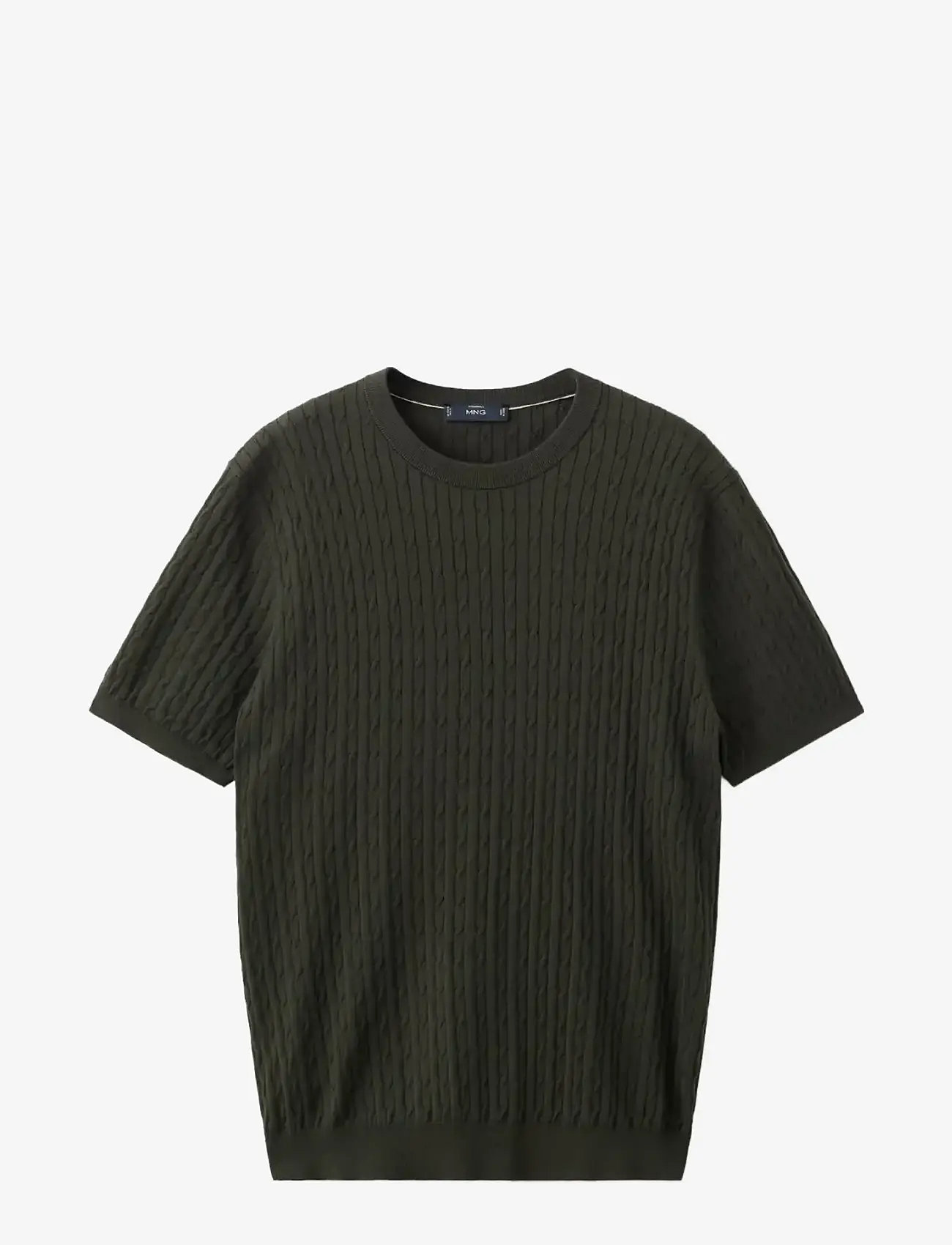 Mango - Cable knit T-shirt 100% cotton - rund hals - dark brown - 1