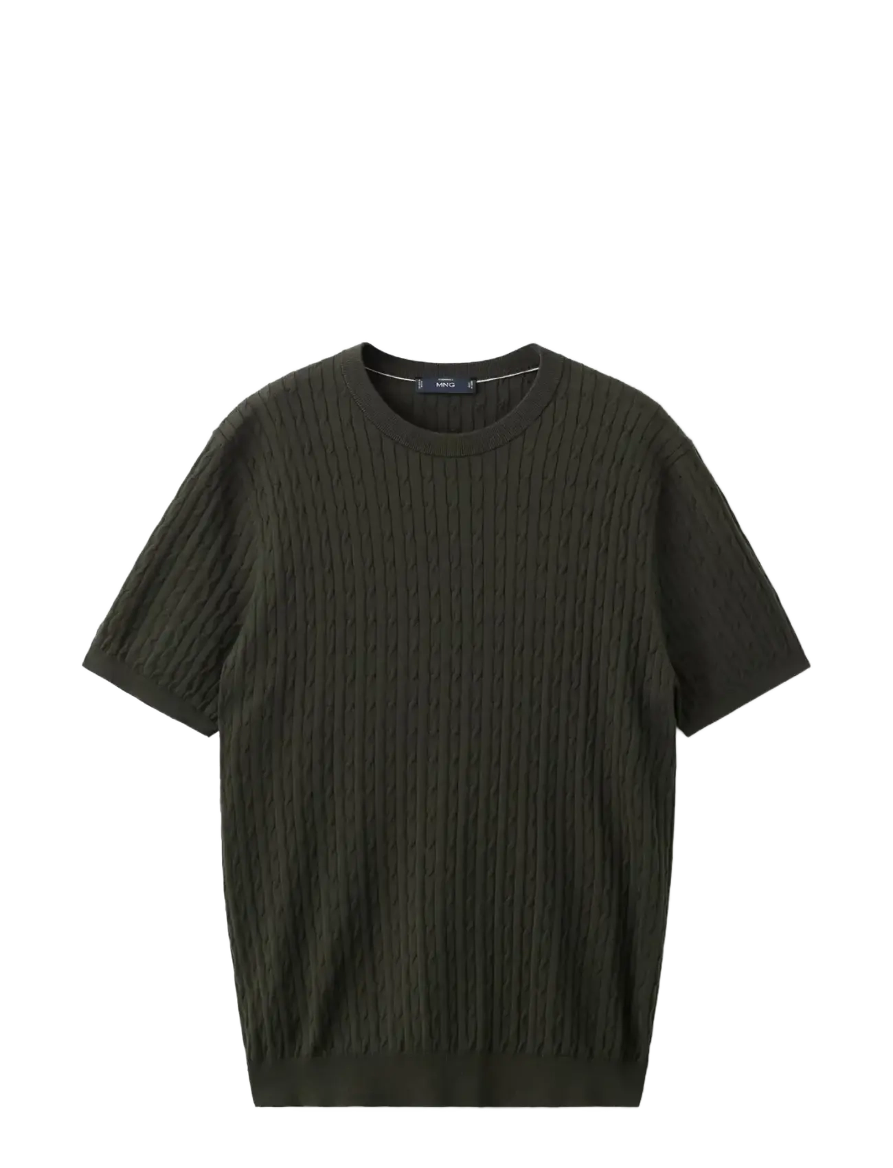 Mango Cable knit T-shirt 100% cotton - Strickmode - DARK BROWN / khaki/green