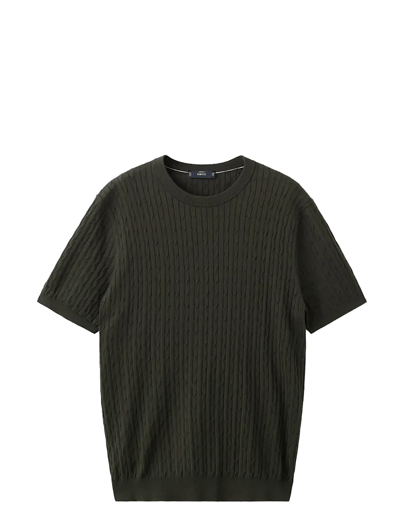 Mango - Cable knit T-shirt 100% cotton - rund hals - dark brown - 1