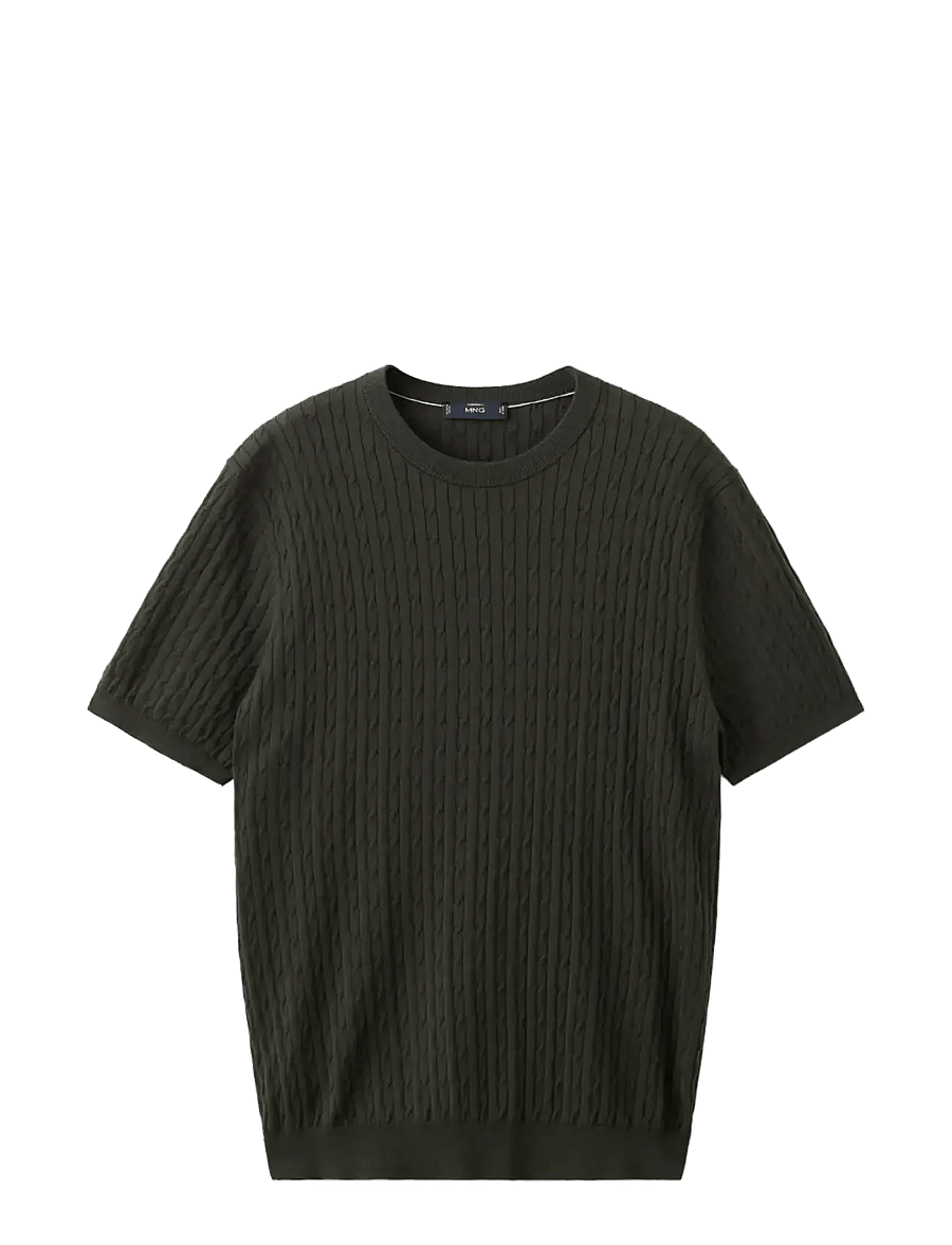 Mango - Cable knit T-shirt 100% cotton - rundhals - dark brown - 1
