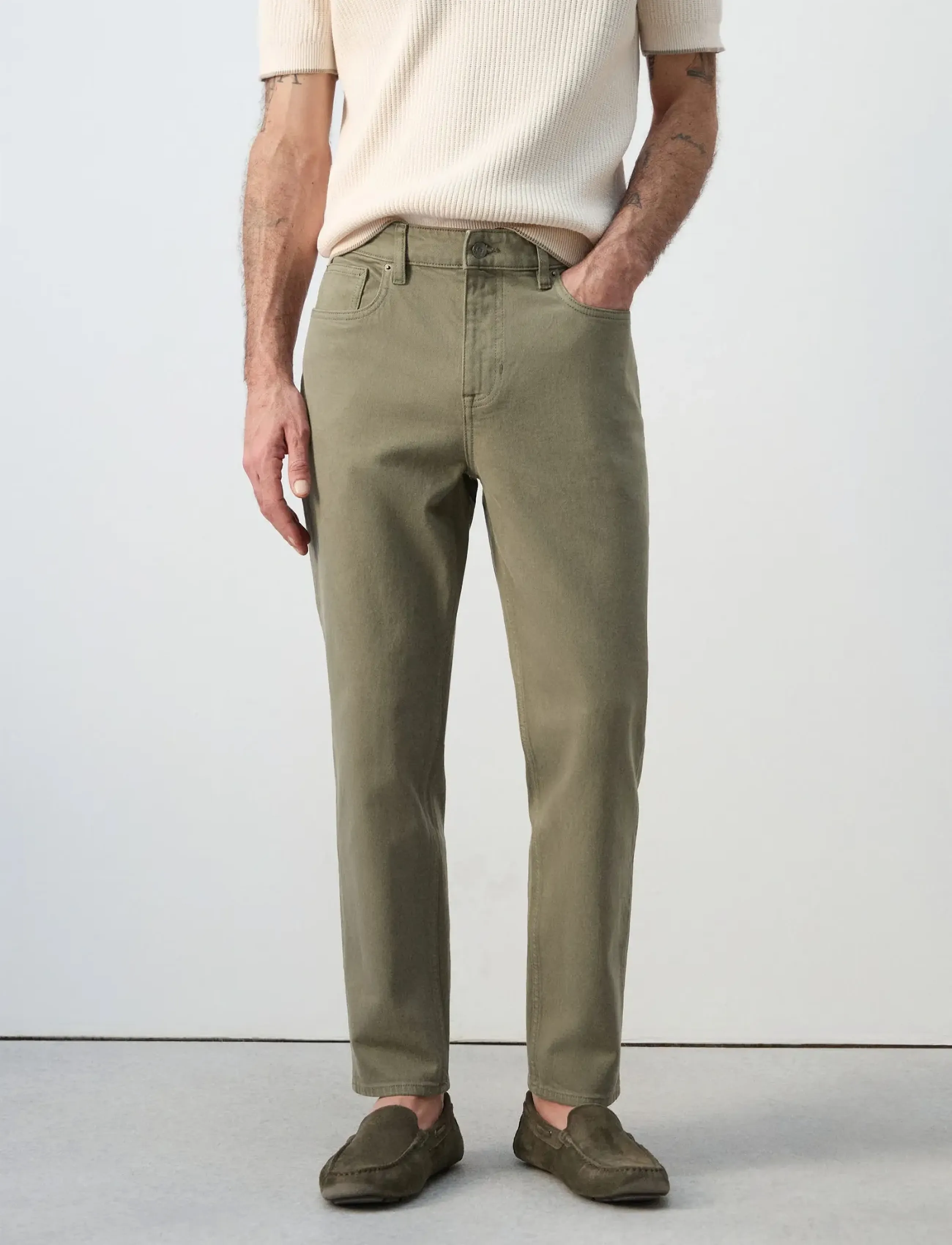 Mango Ben cropped tapered-fit jeans - Mango - BEIGE - KHAKI / khaki/green