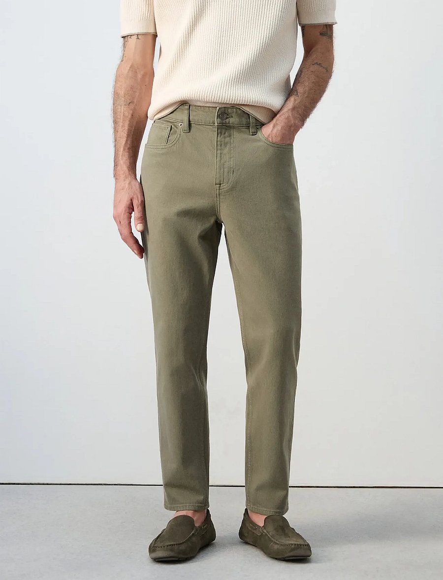 Mango - Ben cropped tapered-fit jeans - tapered jeans - beige - khaki - 0