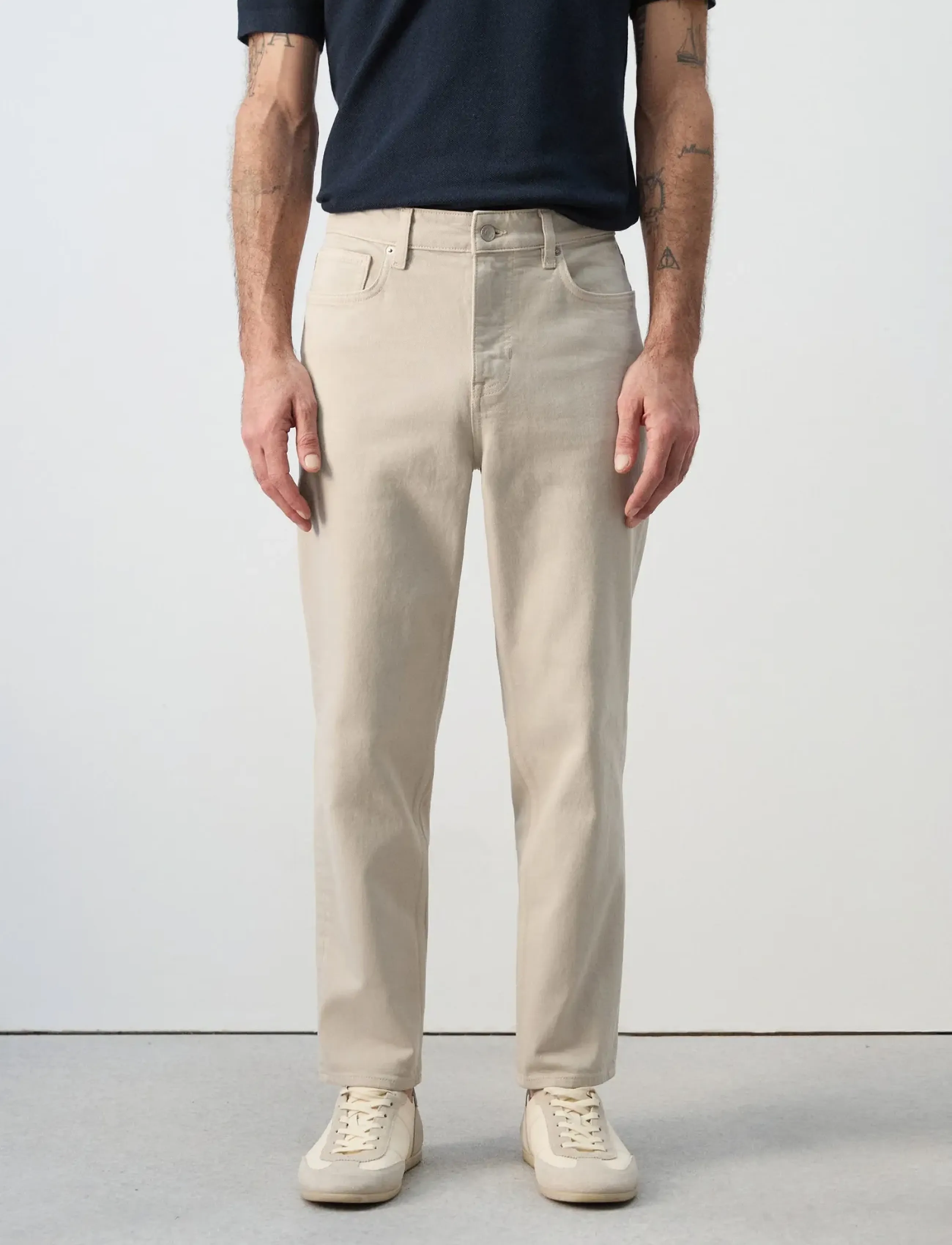 Mango Ben Cropped Tapered-Fit Jeans, 40, Cream, Jeans > Tapered, Herre
