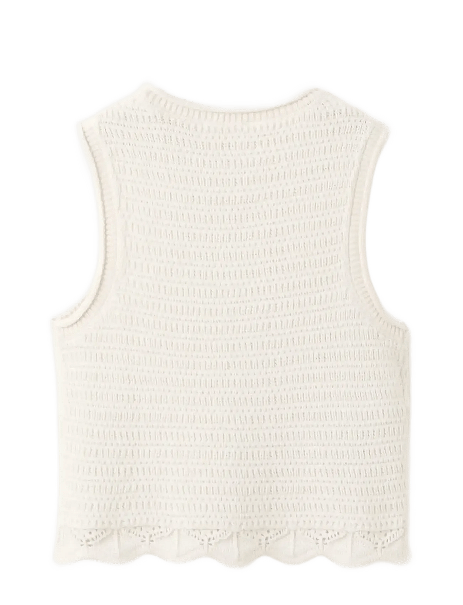 Mango - Embroidered knitted top - västar - light beige - 1