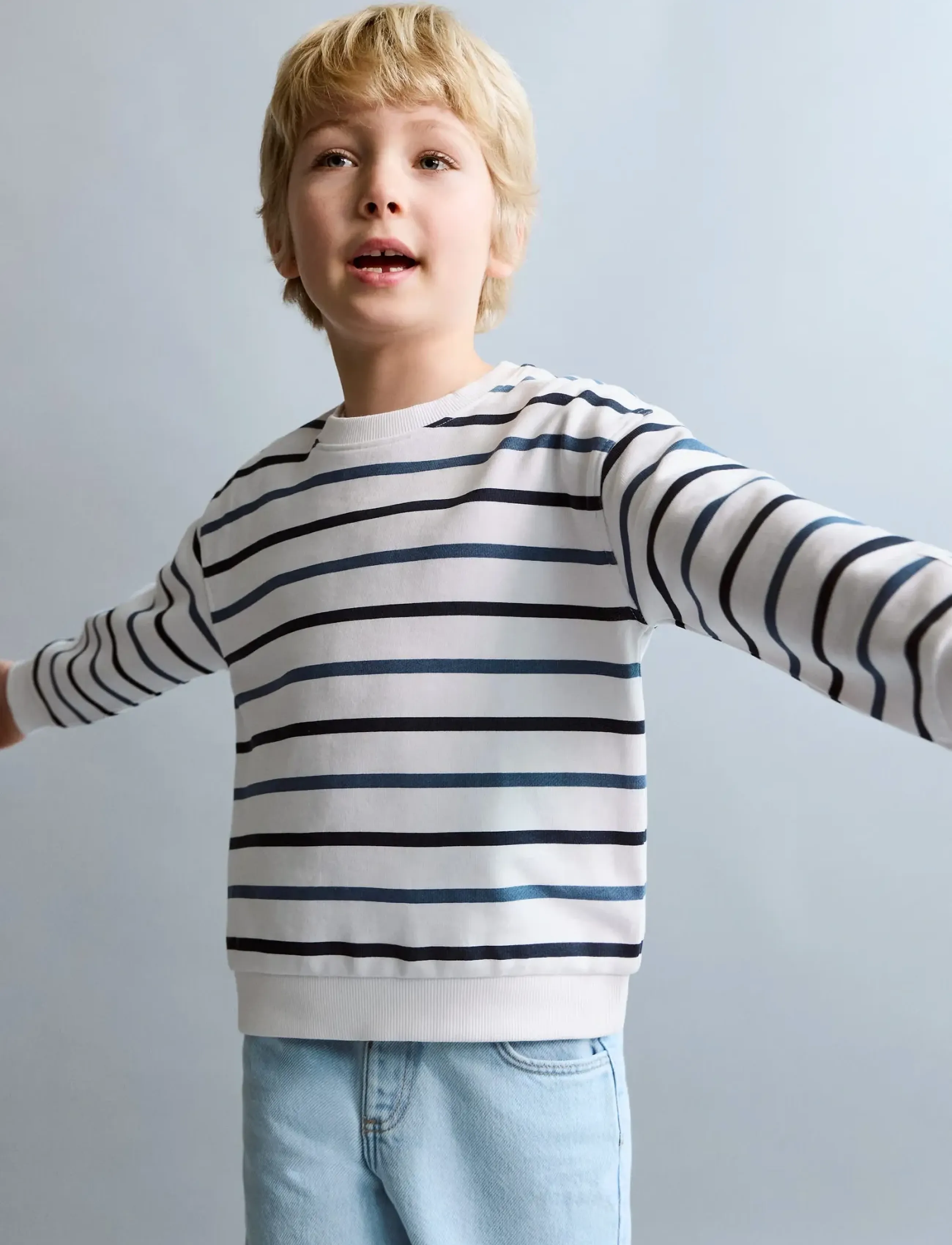 Mango Striped cotton-blend sweatshirt - Sweatshirts & Hættetrøjer - NAVY / white